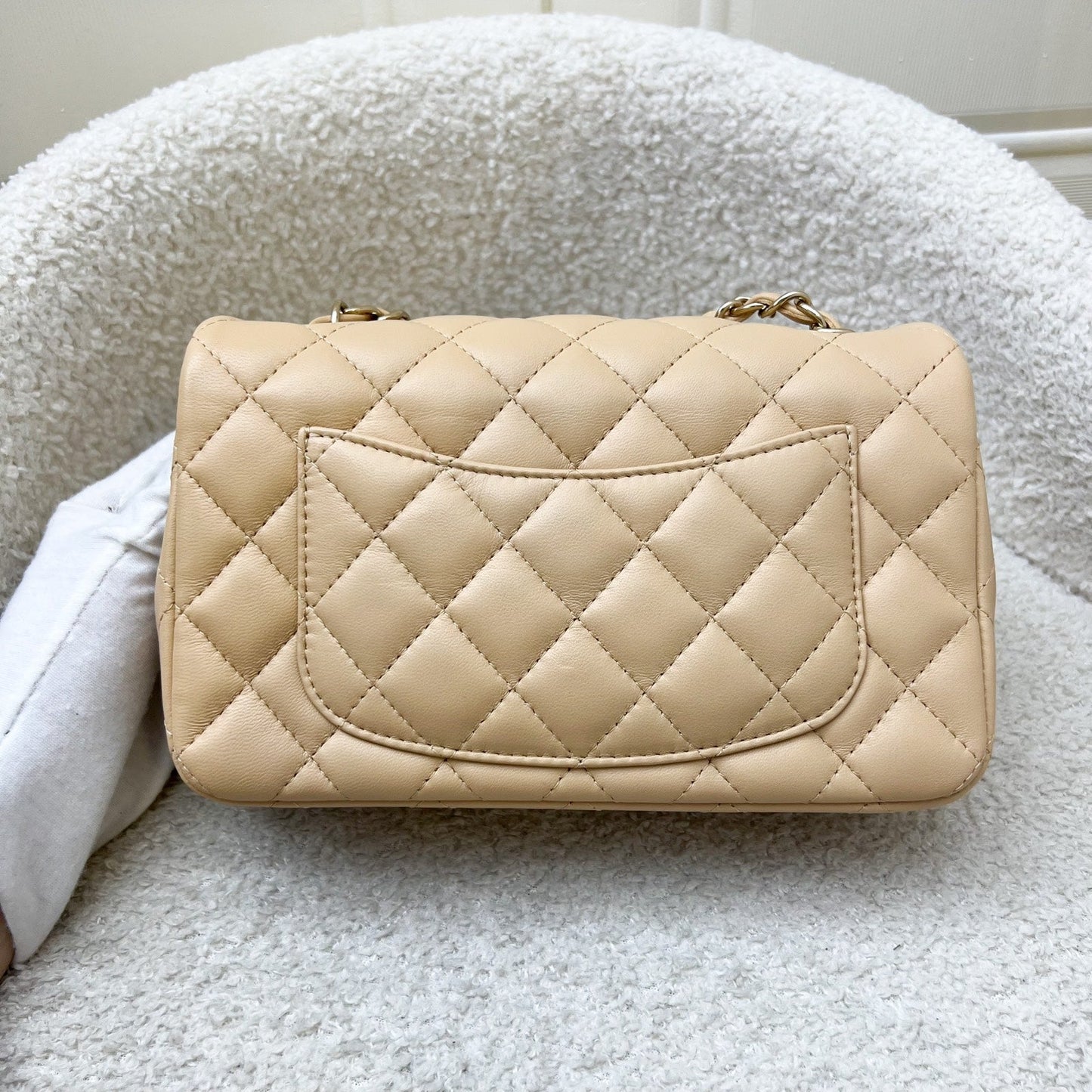 Chanel Classic Mini Rectangular Flap in Beige Lambskin and LGHW (Model: ) Accessory