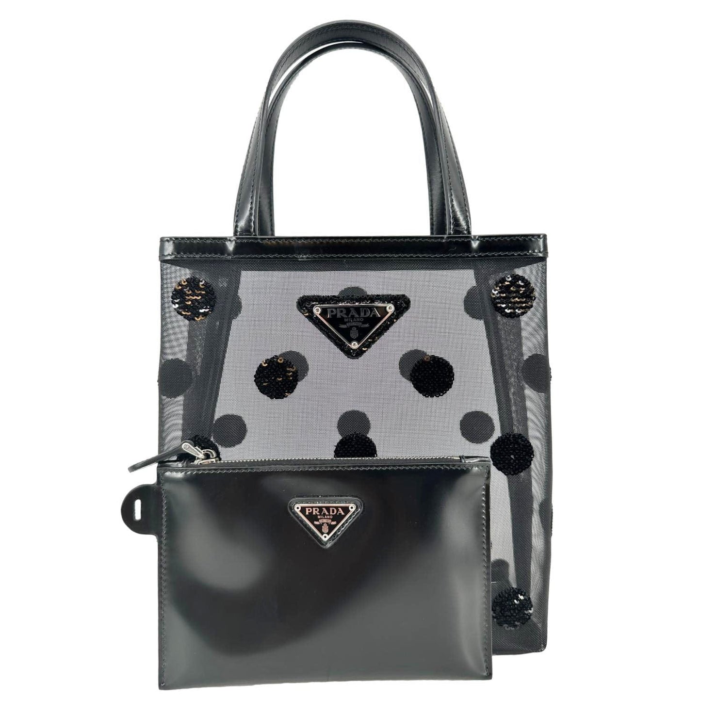 Ricamo Rete Polka Dot Mesh Tote Handbag Black Tote Bag