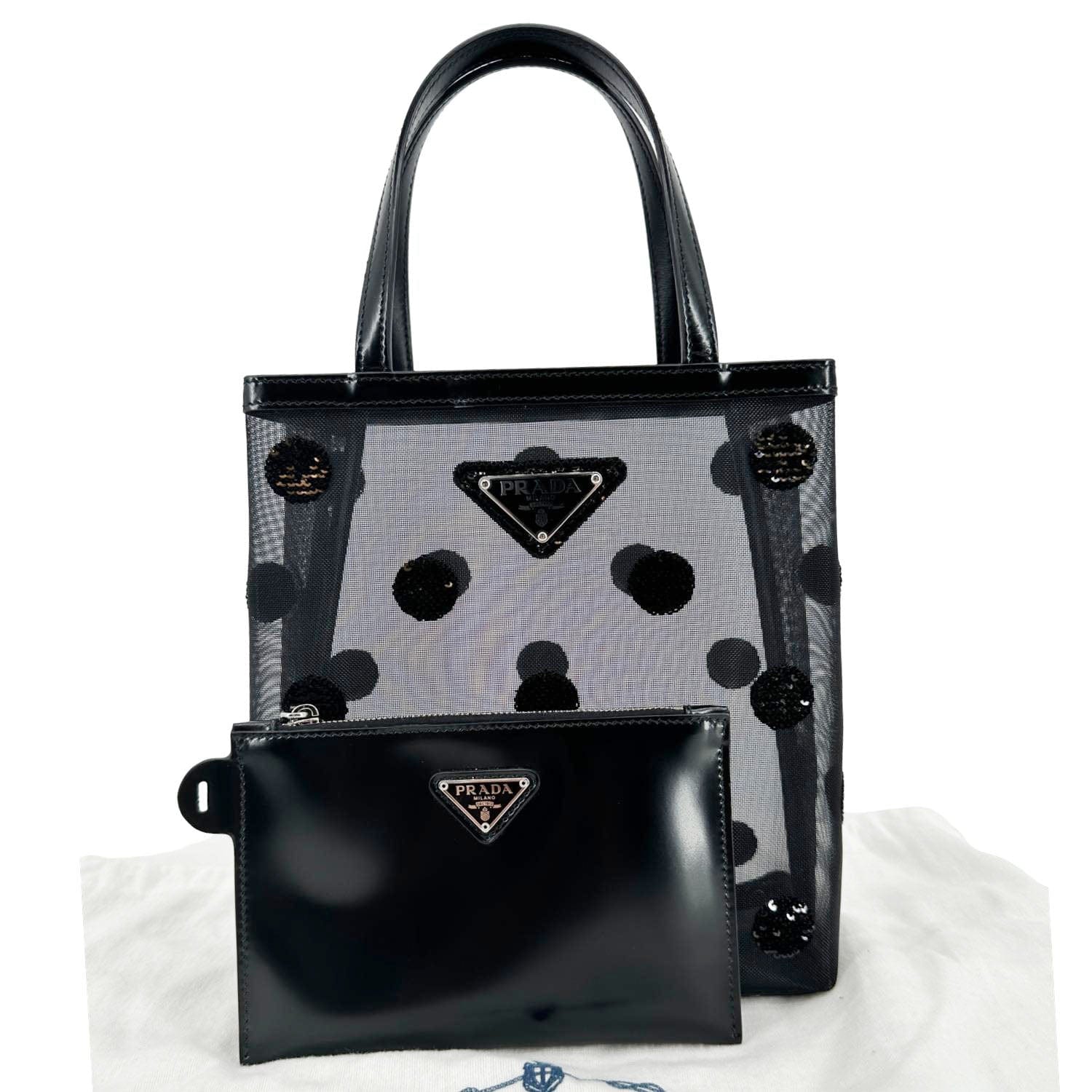 Ricamo Rete Polka Dot Mesh Tote Handbag Black Tote Bag