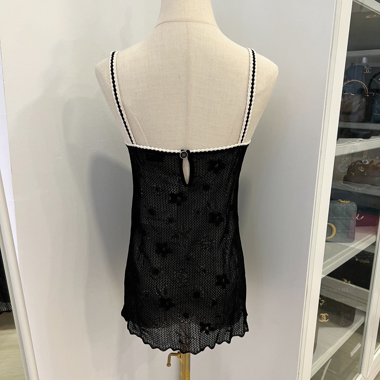 Chanel Sleeveless Strappy Top in Black / White Knit Sz 34 (Model: )