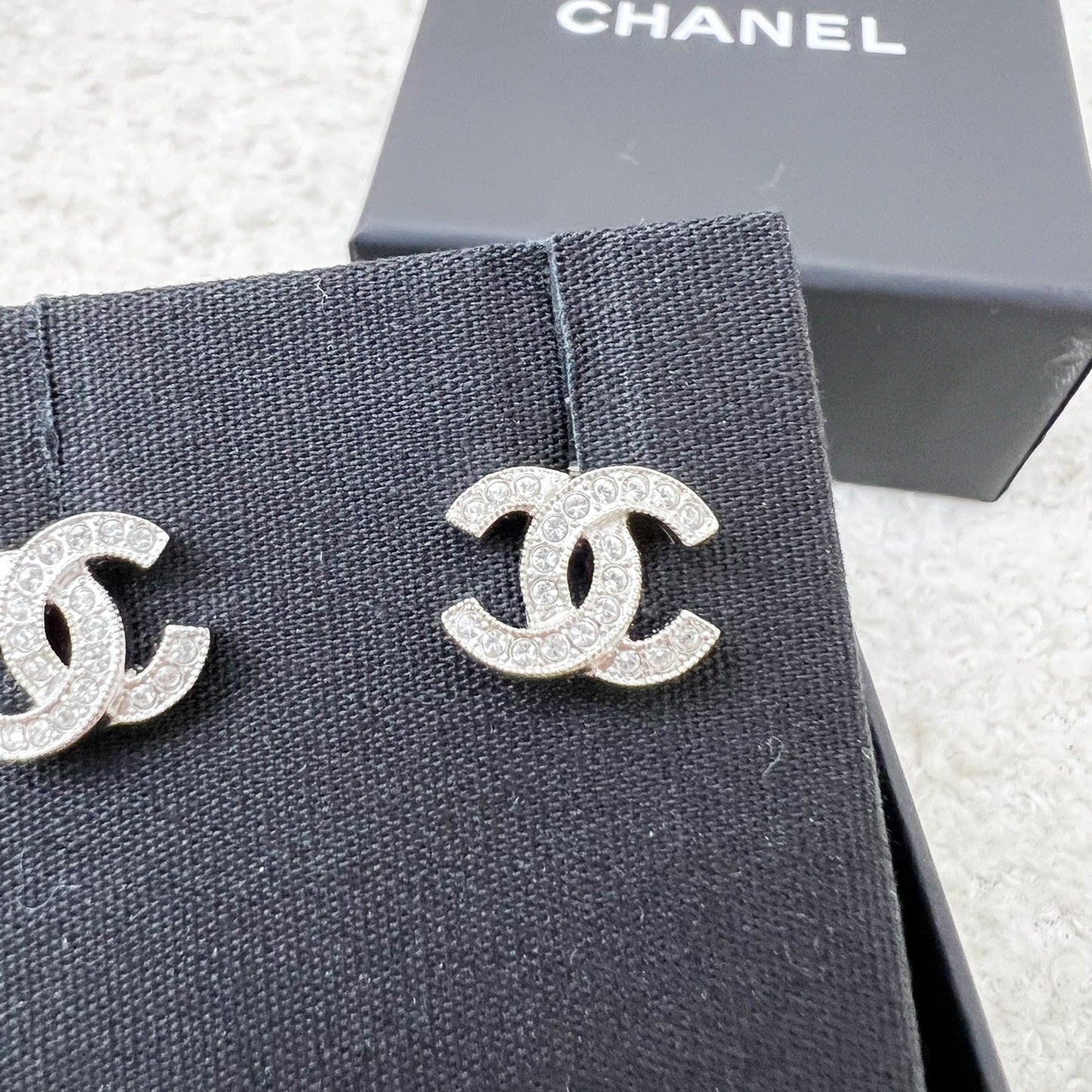 Chanel Classic CC Logo Small Earrings with Crystals in SHW (Model: ) Jewelry