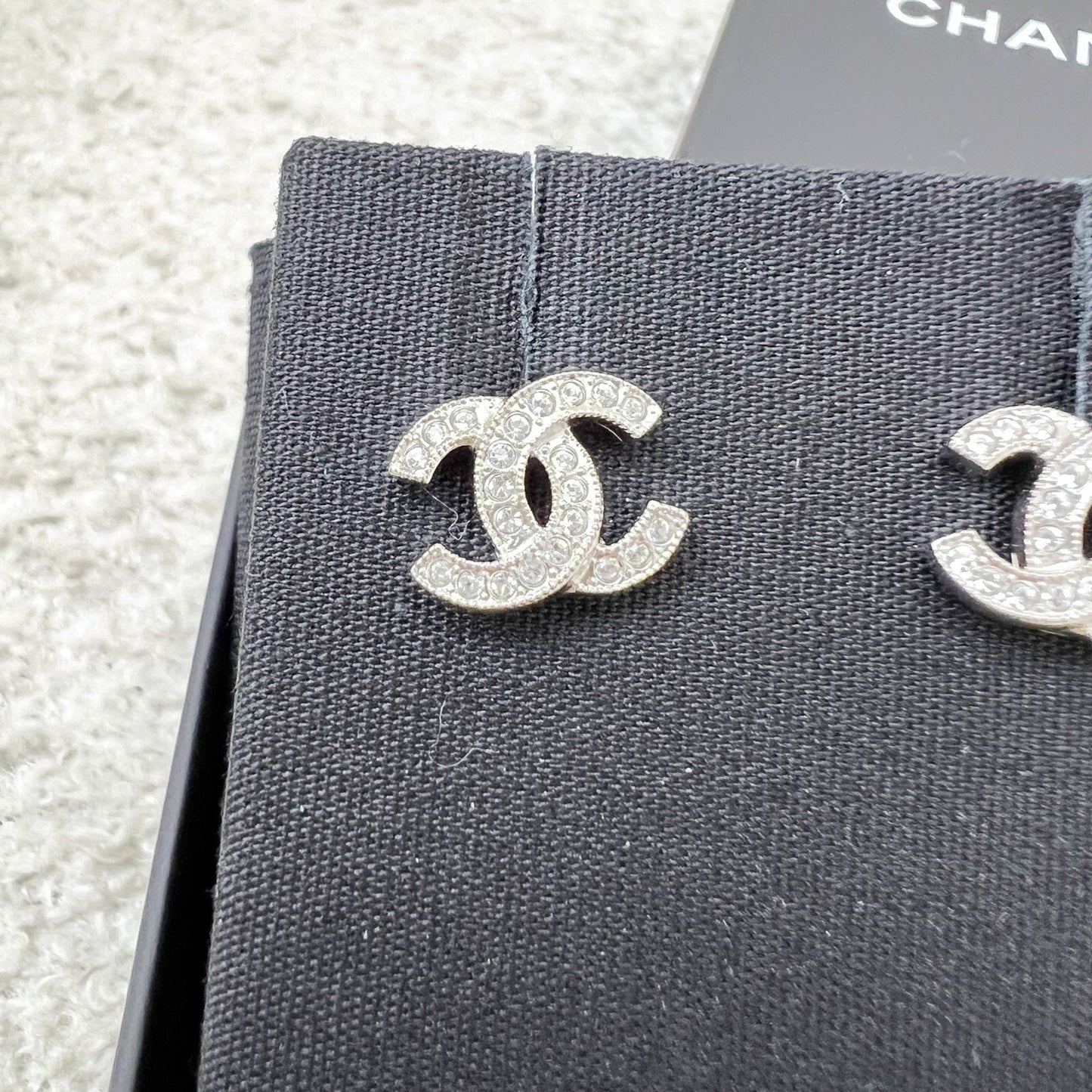 Chanel Classic CC Logo Small Earrings with Crystals in SHW (Model: ) Jewelry