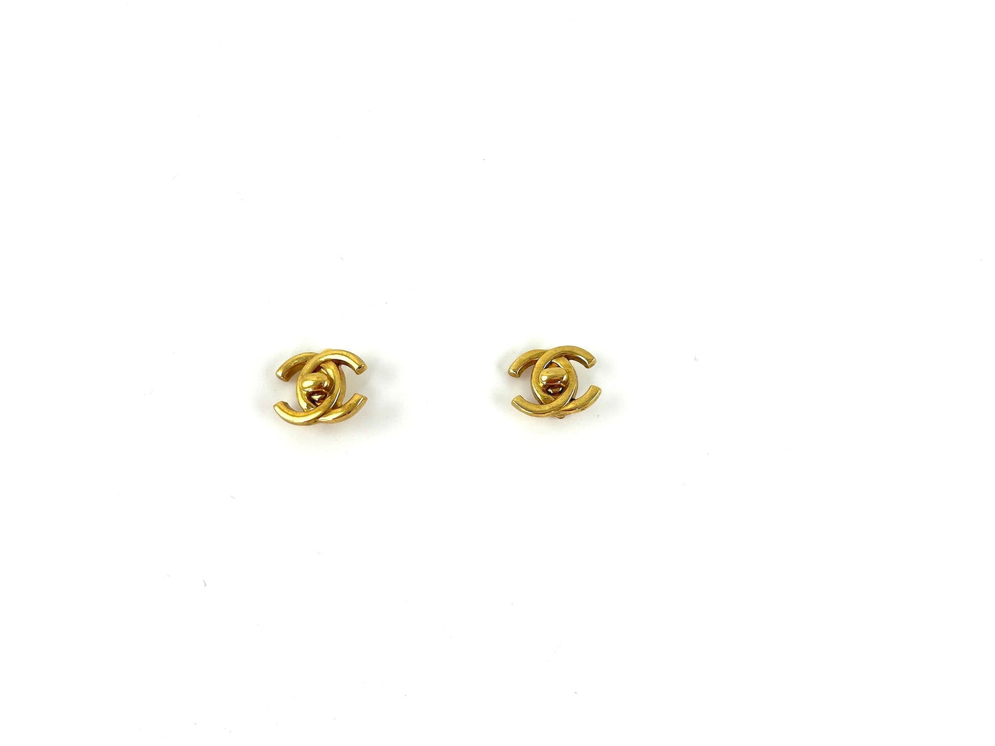 Chanel Gold Plated 1996 Turnlock CC Stud Clip on Earrings Jewelry