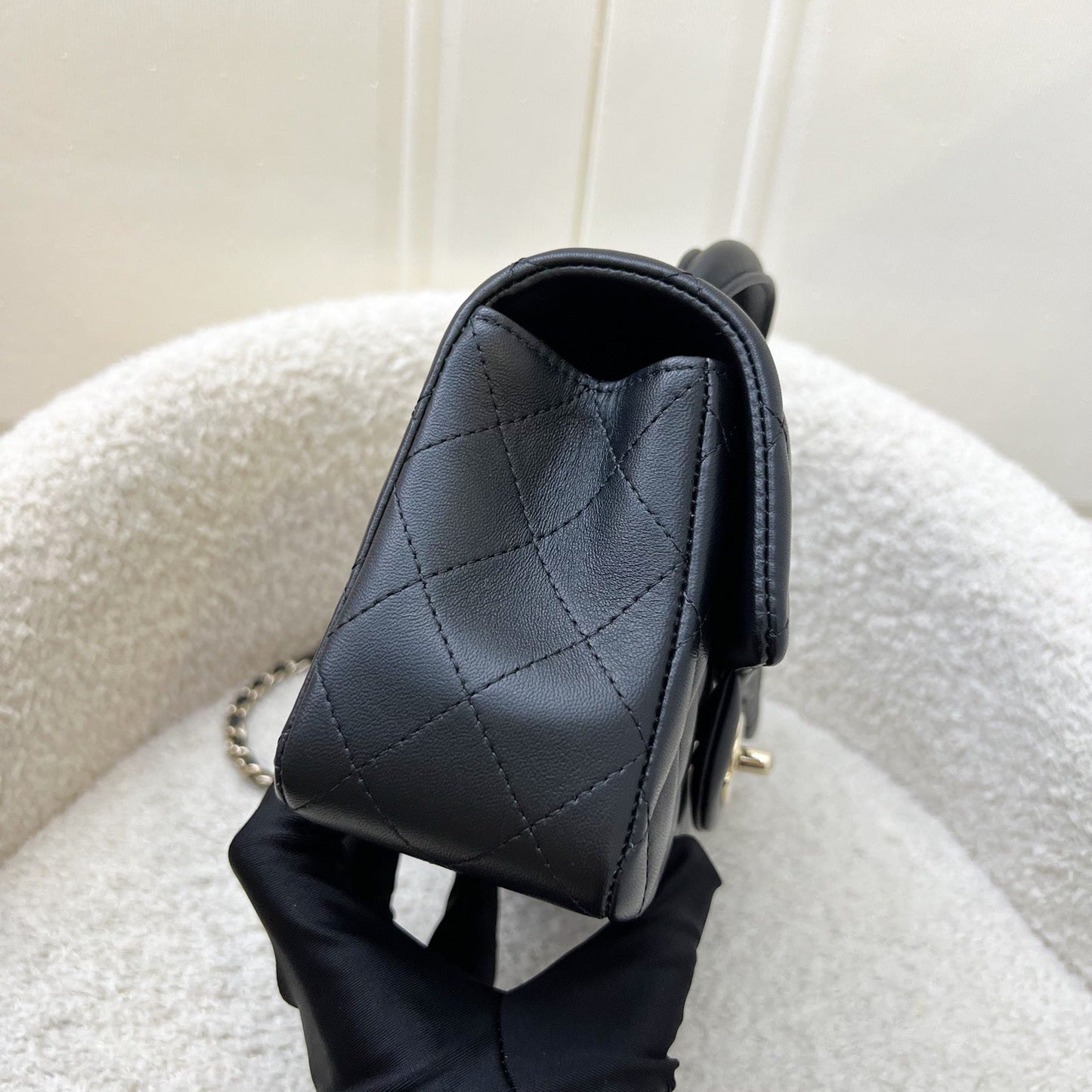 Classic Top Handle Mini Rectangle Flap in Black Lambskin and LGHW (Model: ) Bag Signature