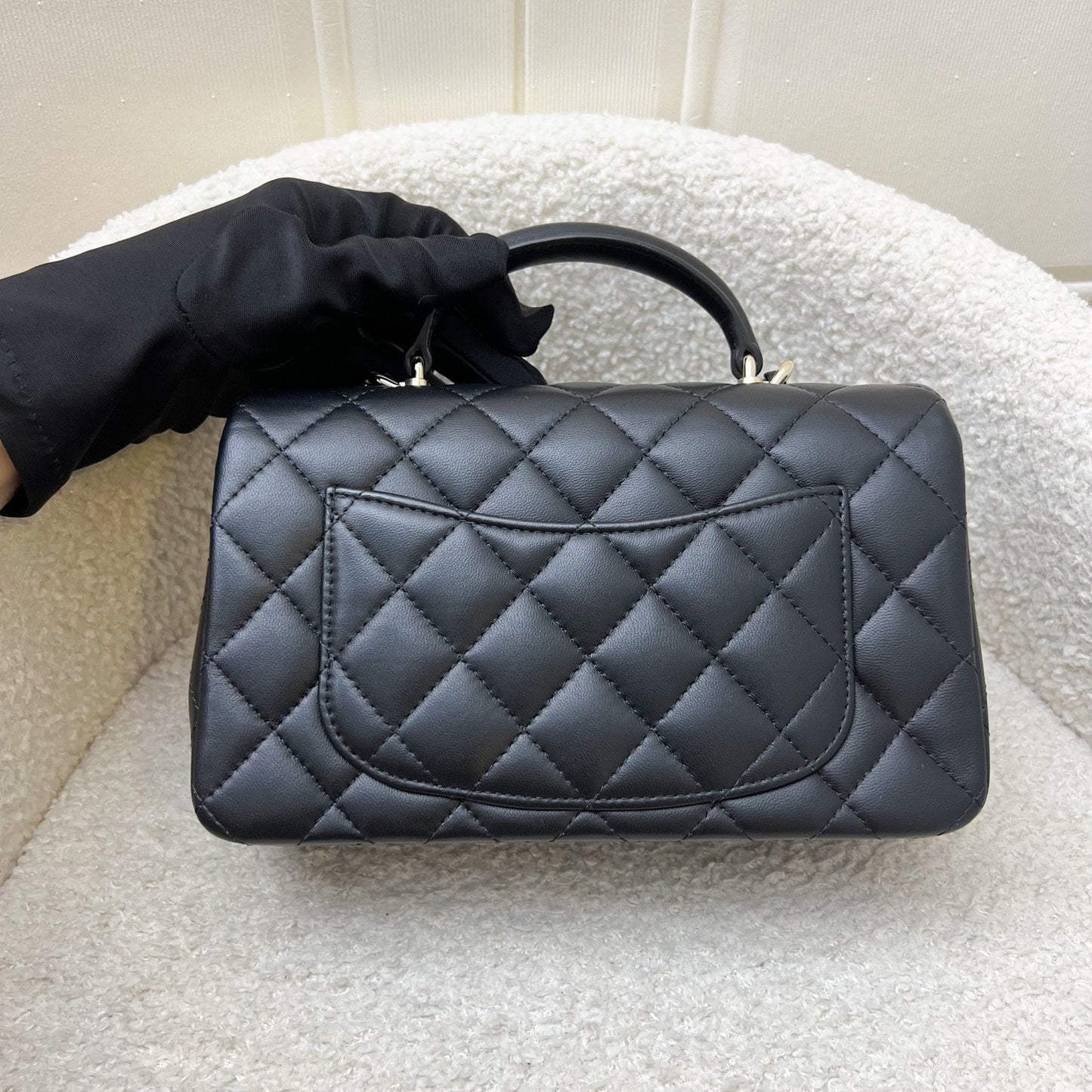 Classic Top Handle Mini Rectangle Flap in Black Lambskin and LGHW (Model: ) Bag Signature