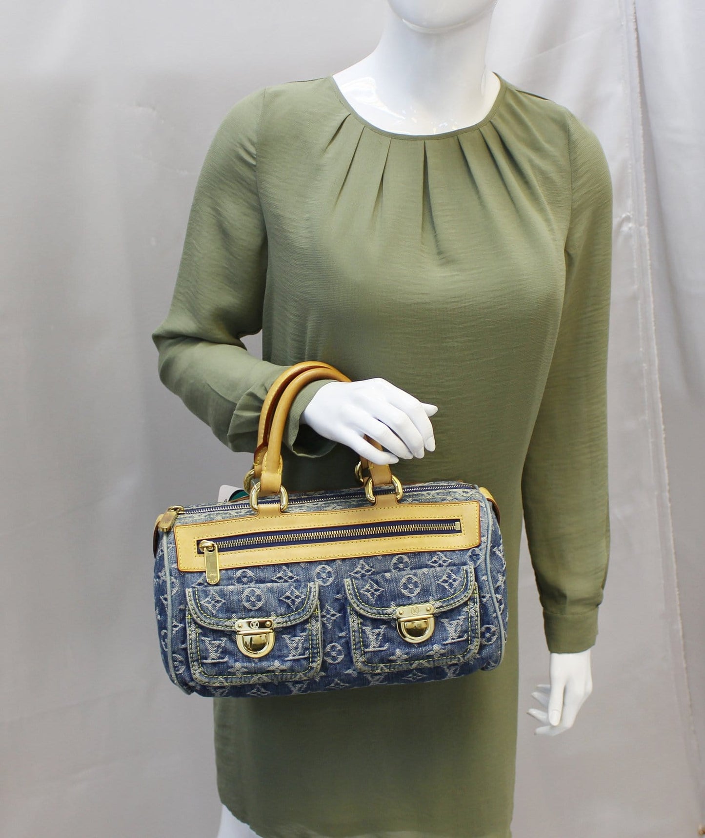 Louis Neo Speedy Satchel Bag Denim Monogram Travel Bag