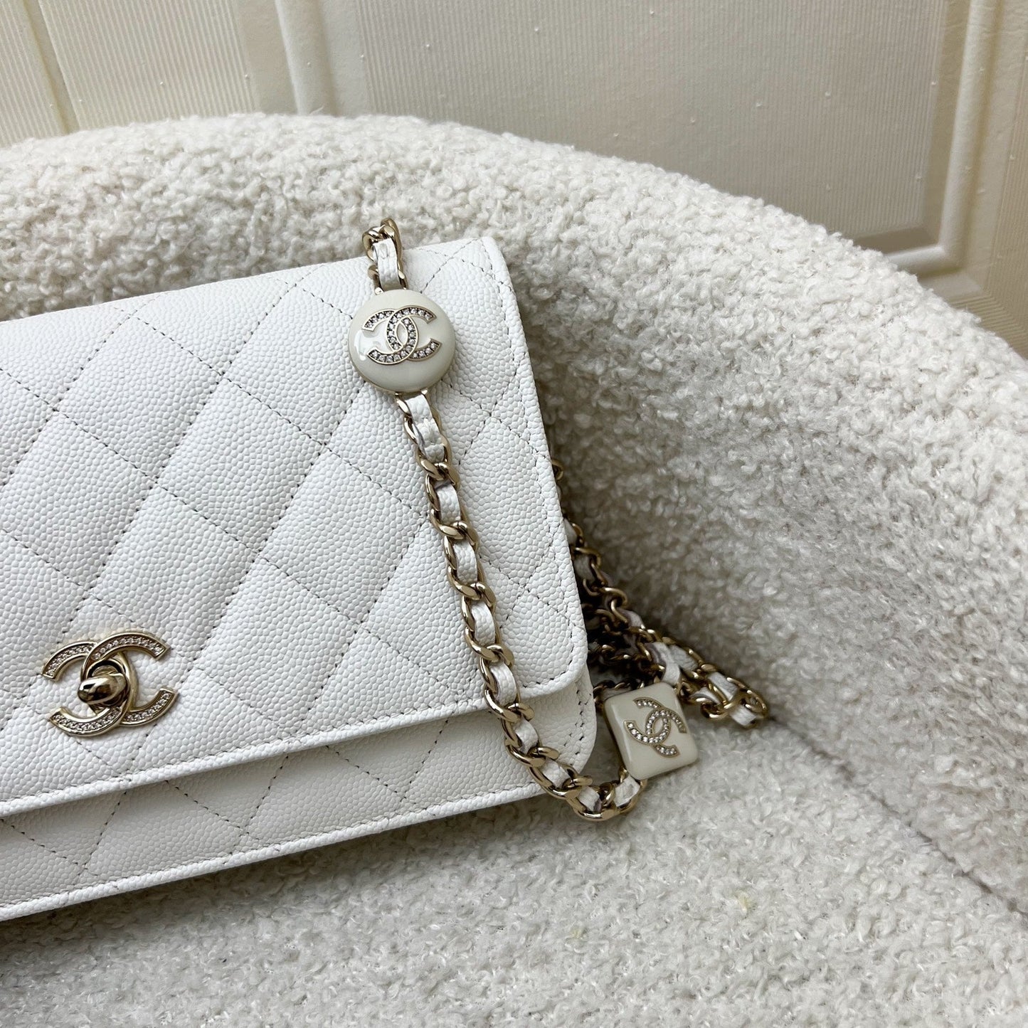 Chanel Wallet on Chain WOC in White Caviar and LGHW (Model: ) Bag