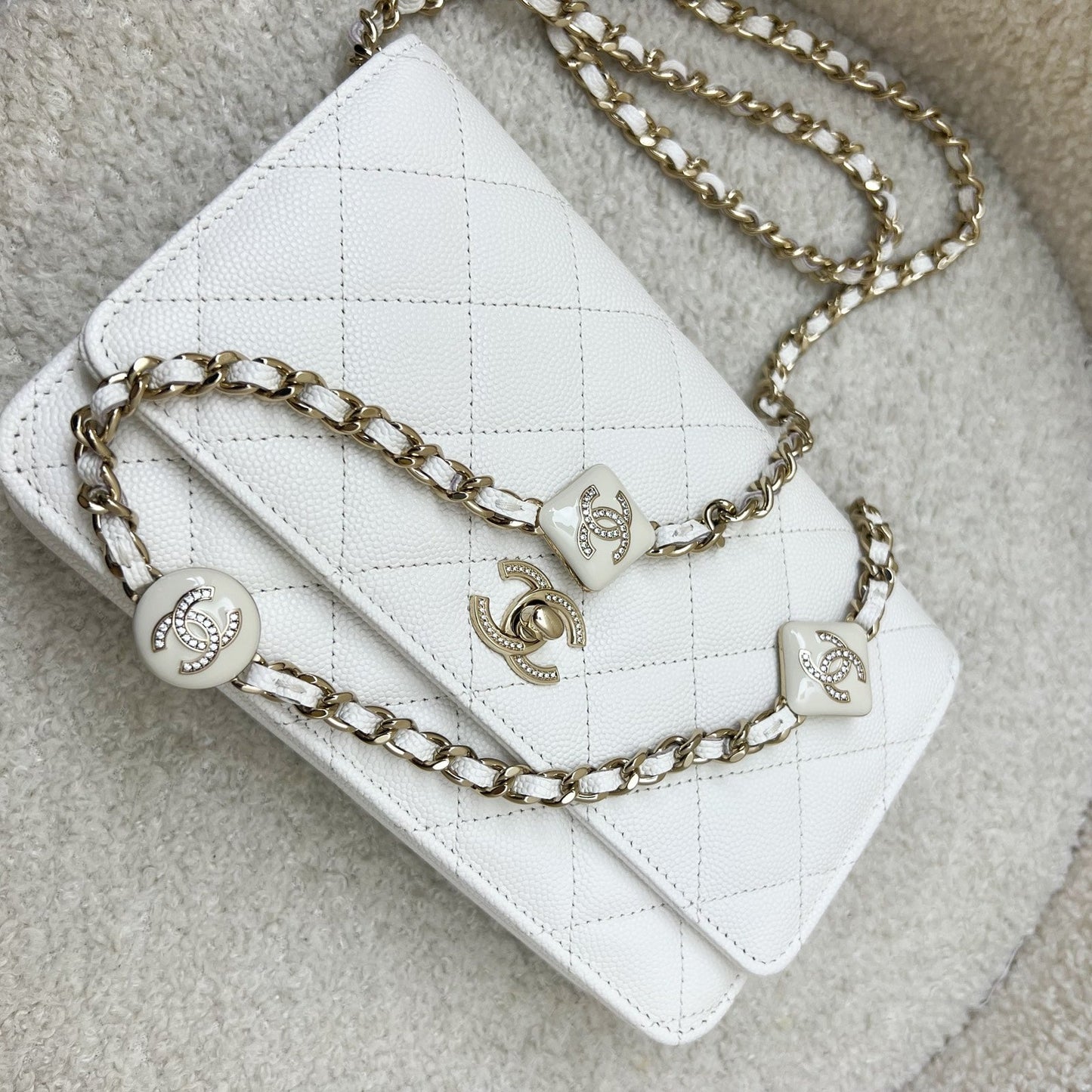 Chanel Wallet on Chain WOC in White Caviar and LGHW (Model: ) Bag