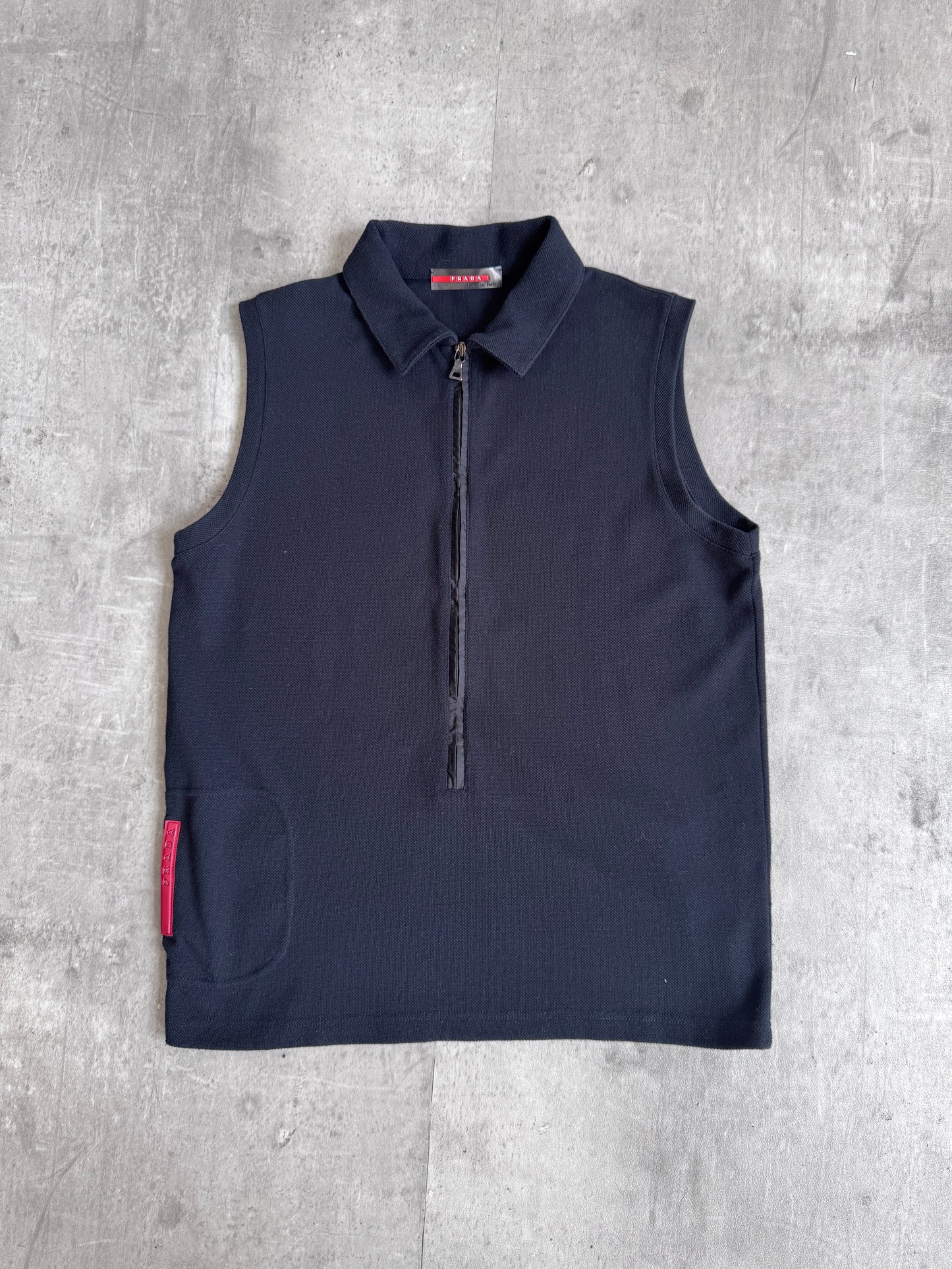 Prada Handbag Collared Sleeveless Polo Shirt Black Medium