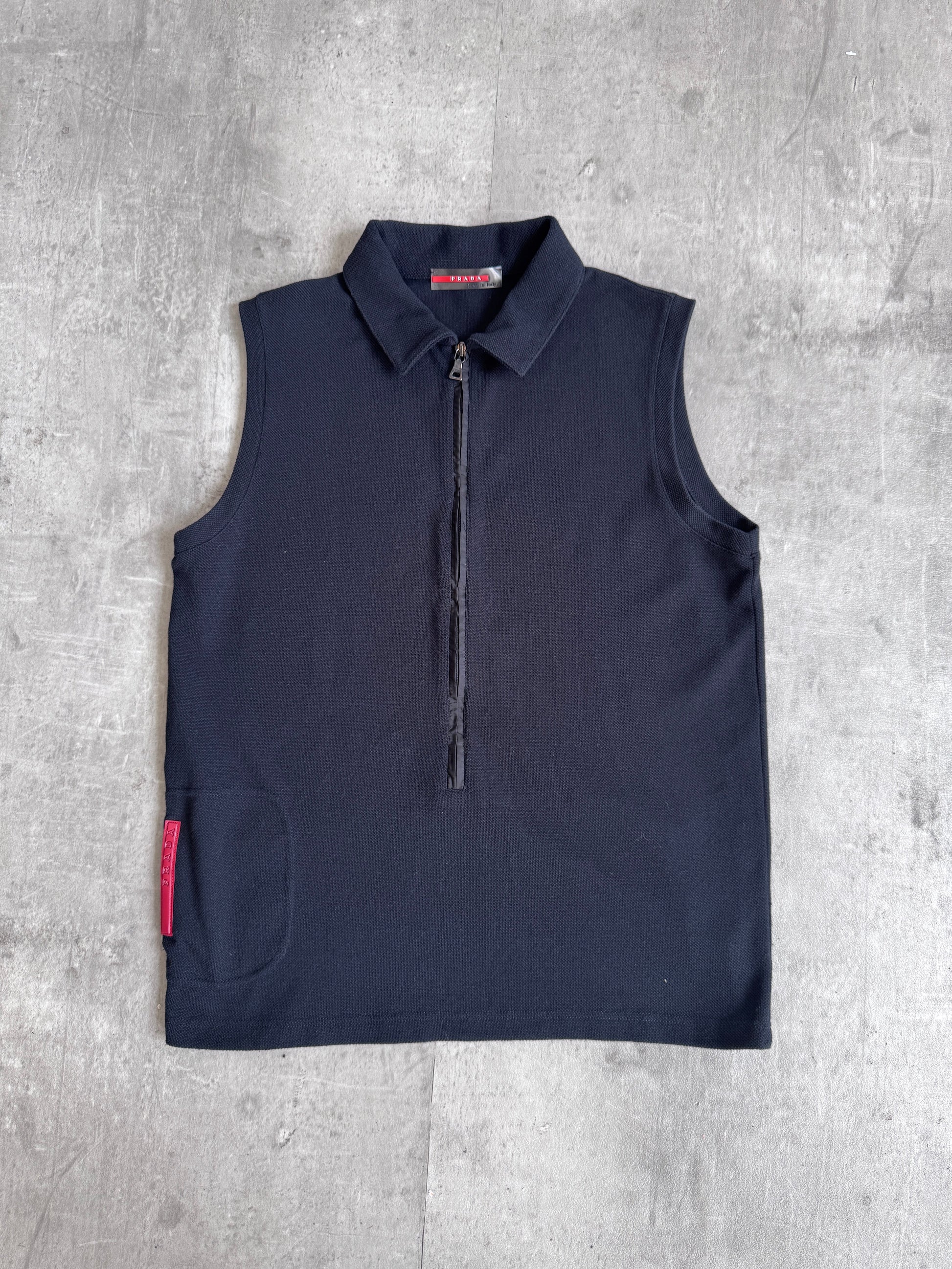Prada Handbag Collared Sleeveless Polo Shirt Black Medium