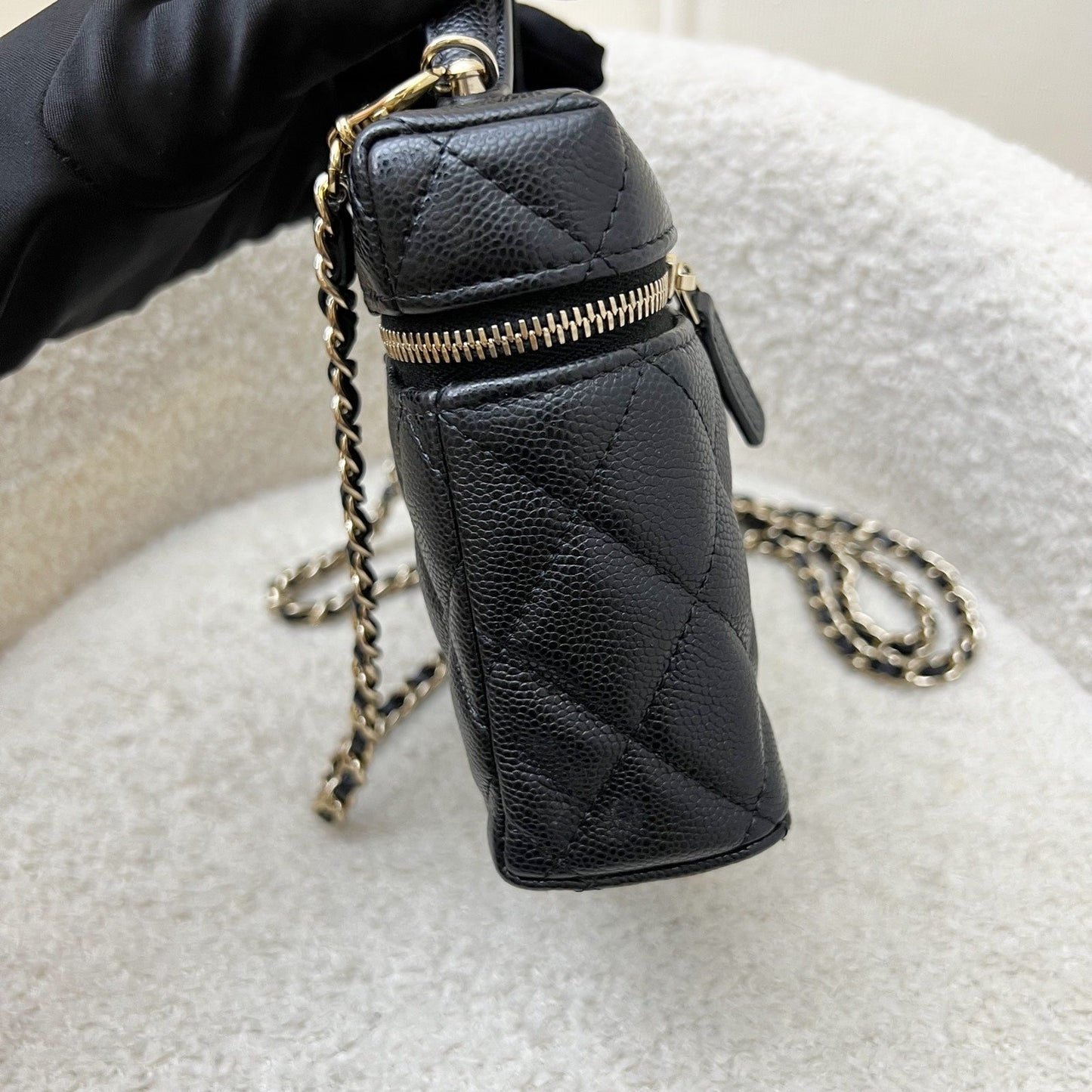 Chanel [Below Retail!] Vanity / Clutch with Chain (LP Style Bag) in Black Caviar and LGHW (Model: )