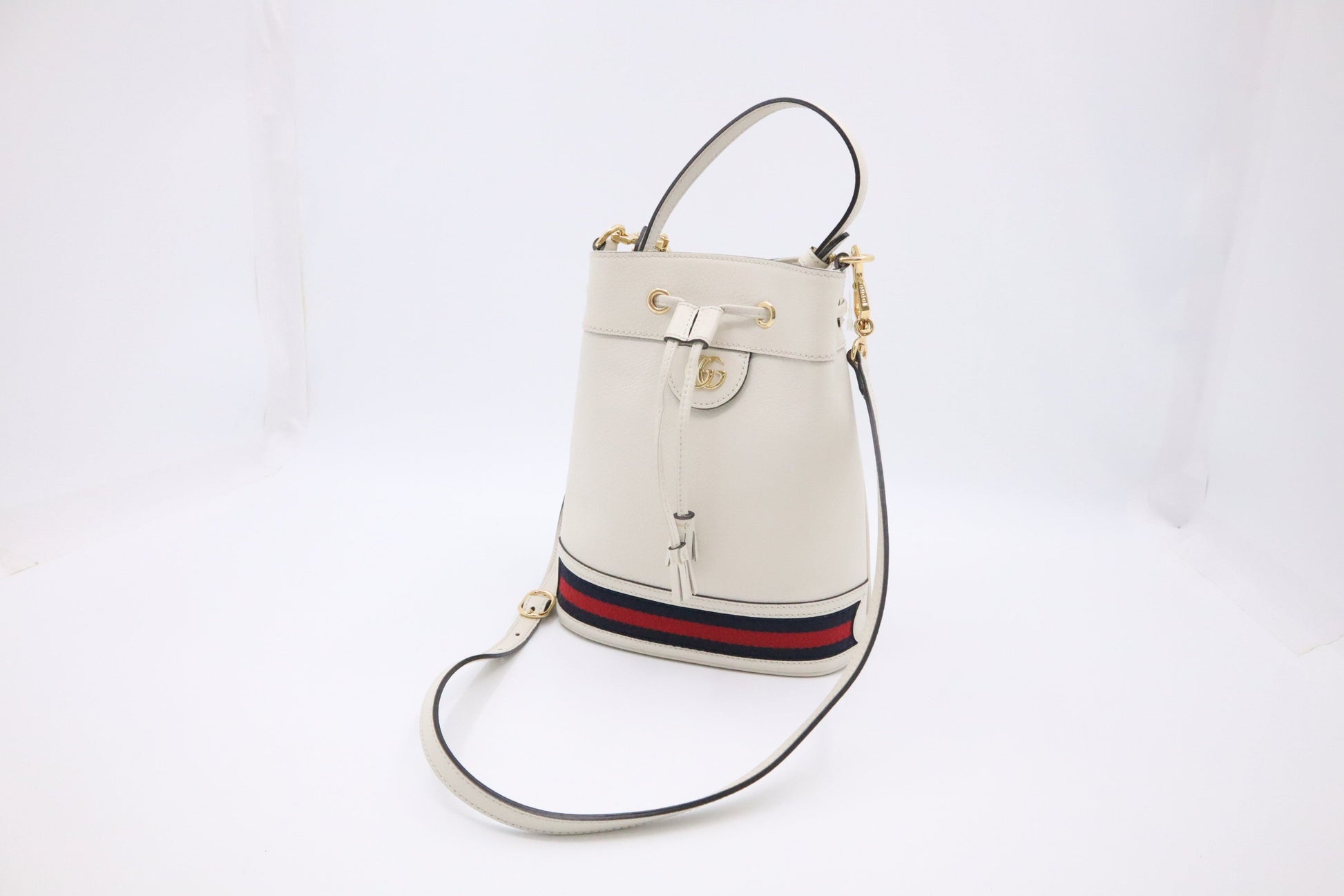 Gucci Ophidia Leather White Small Bucket Bag