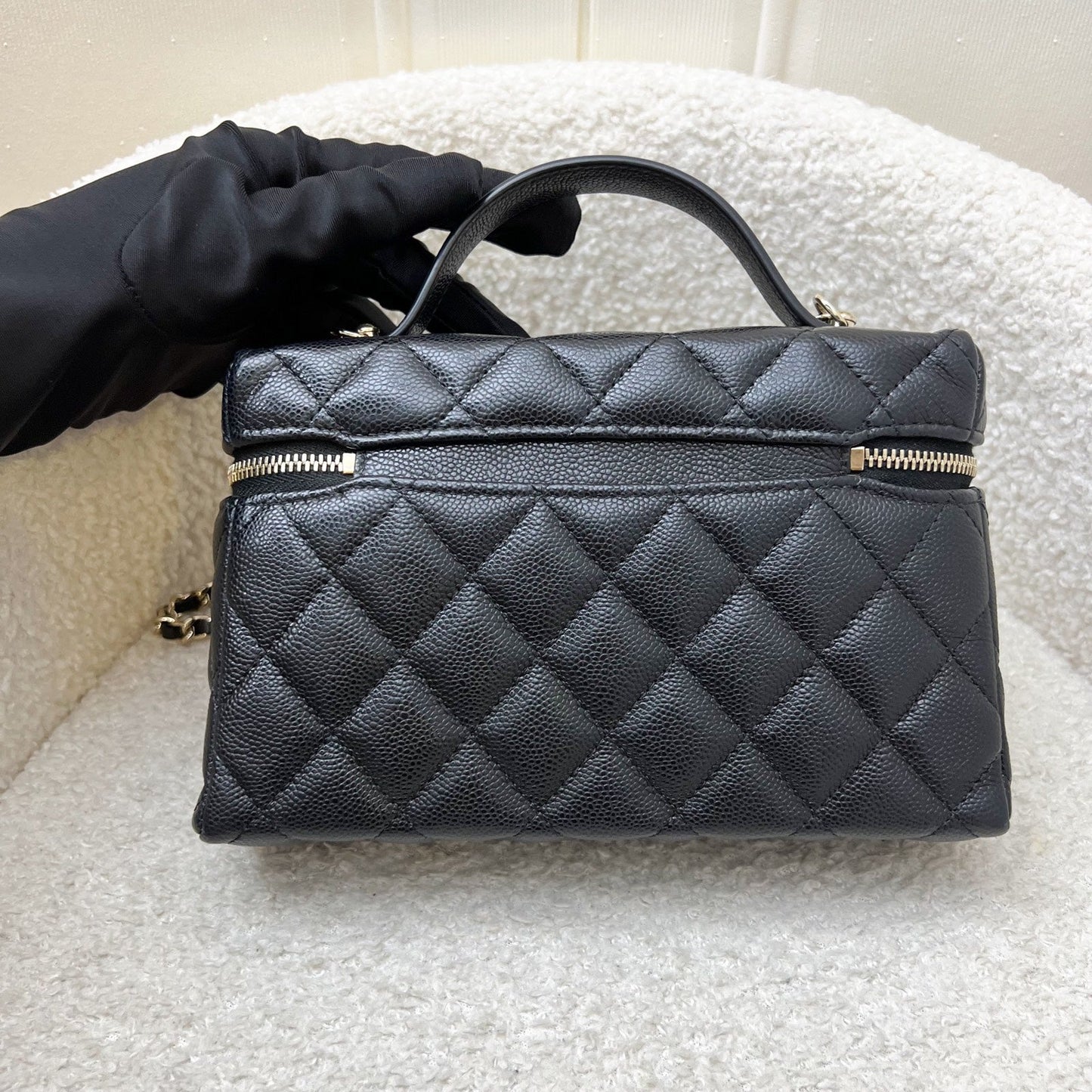 Chanel [Below Retail!] Vanity / Clutch with Chain (LP Style Bag) in Black Caviar and LGHW (Model: )