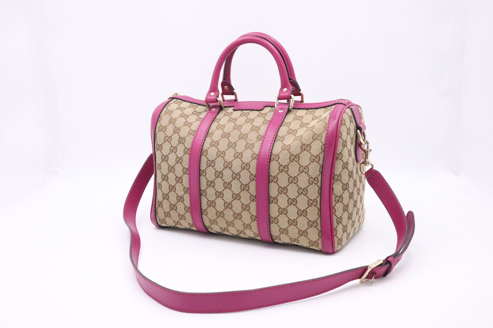Gucci Boston & Fuschia Leather Canvas Brown Handbag
