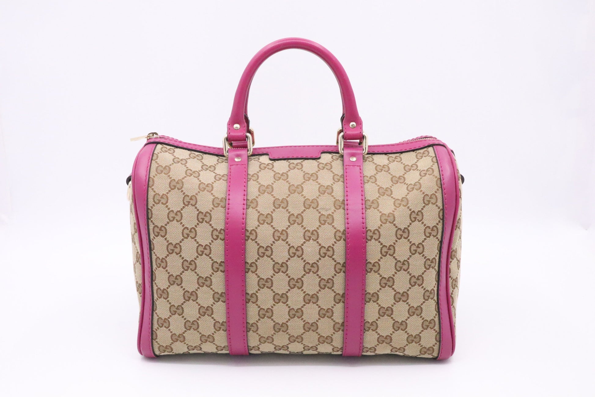 Gucci Boston & Fuschia Leather Canvas Brown Handbag