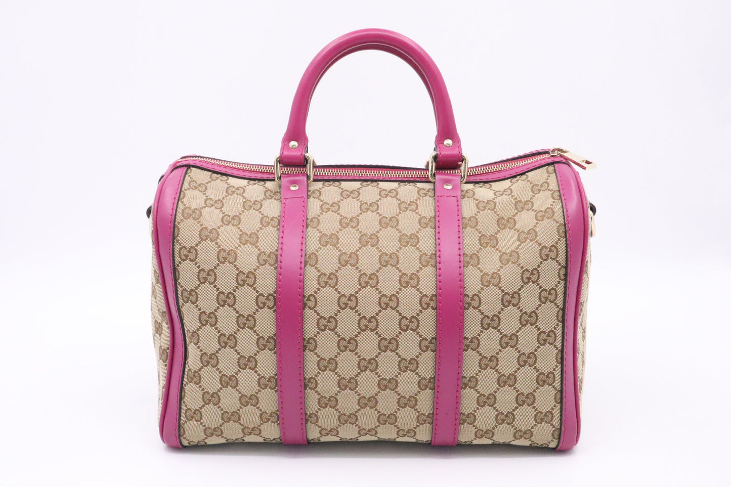 Gucci Boston & Fuschia Leather Canvas Brown Handbag