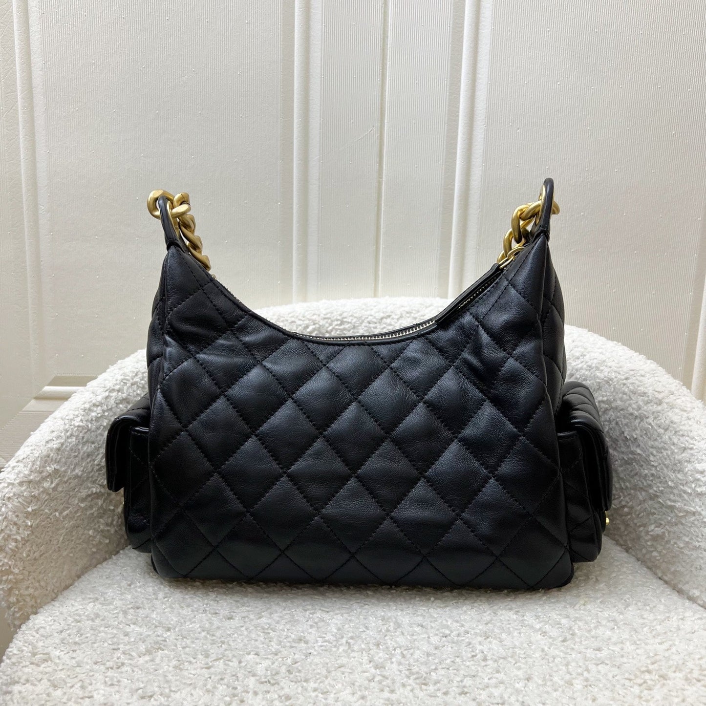Chanel Small Hobo Bag in Black Shiny Lambskin and AGHW (Model: )