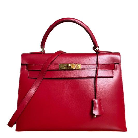 Hermes Kelly Sellier Rouge Vif Box Calf Hw Leather Red Travel Bag
