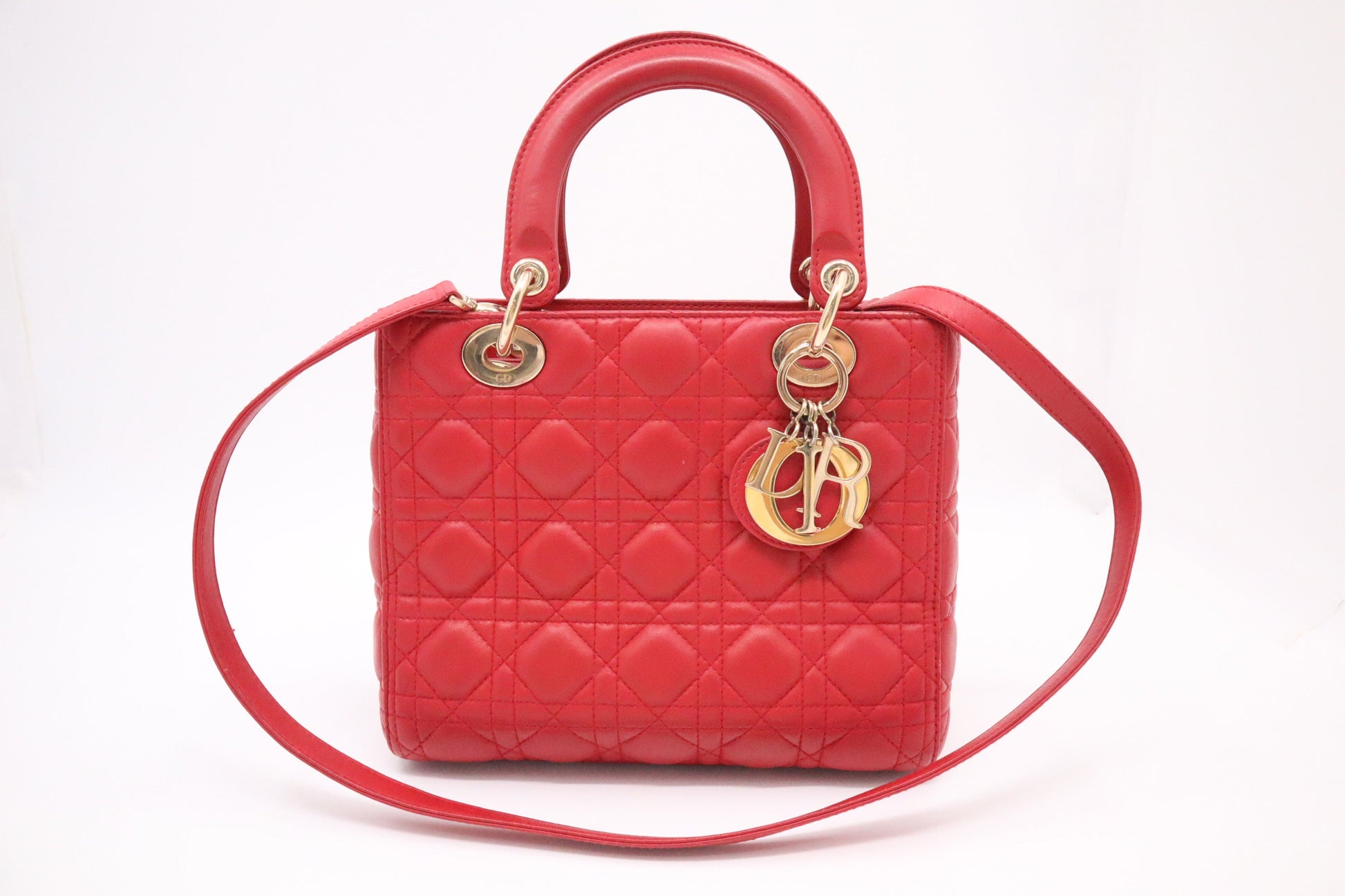 Dior Lady In Cannage Handbag Leather Red Travel Bag Leather Handbag