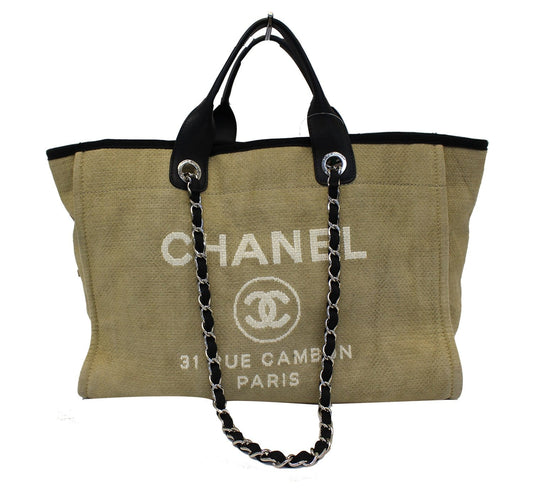 Chanel Deauville Shopping Tote Bag Denim Beige Shoulder Bag