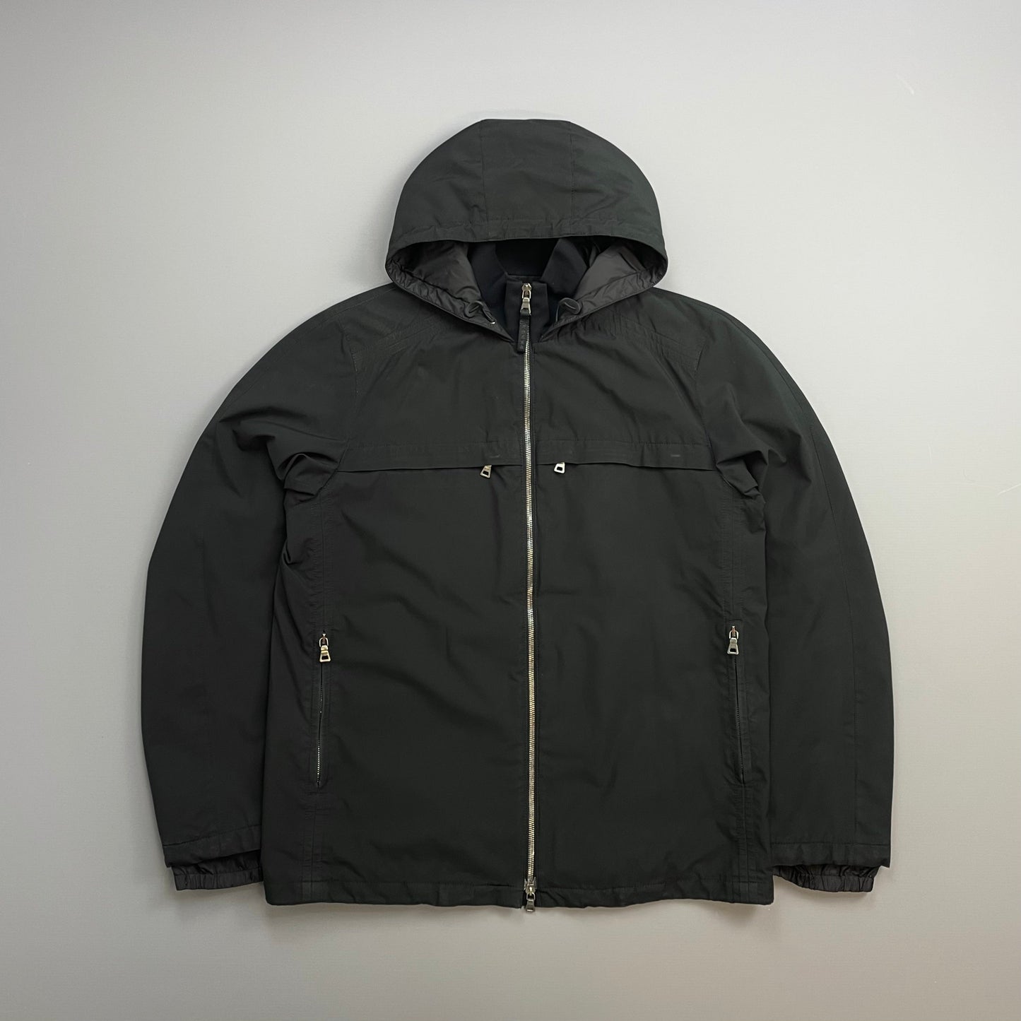 Prada Handbag Sport Lined Hooded Windbreaker Jacket Nylon Black