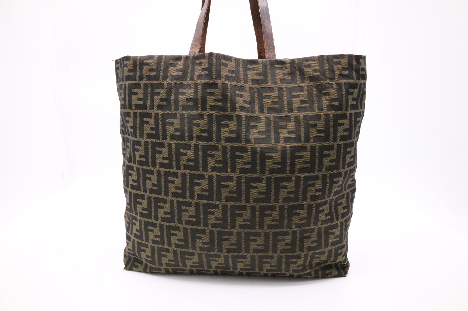 Fendi Tote Bag In And Zucca Canvas Black Brown