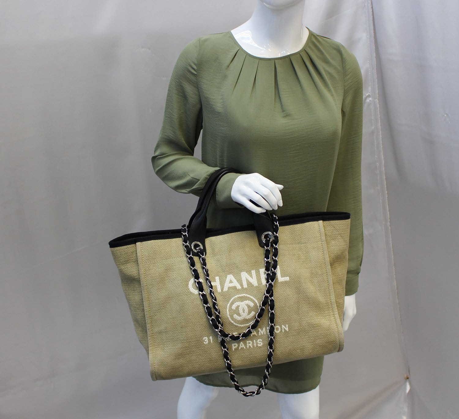 Chanel Deauville Shopping Tote Bag Denim Beige Shoulder Bag