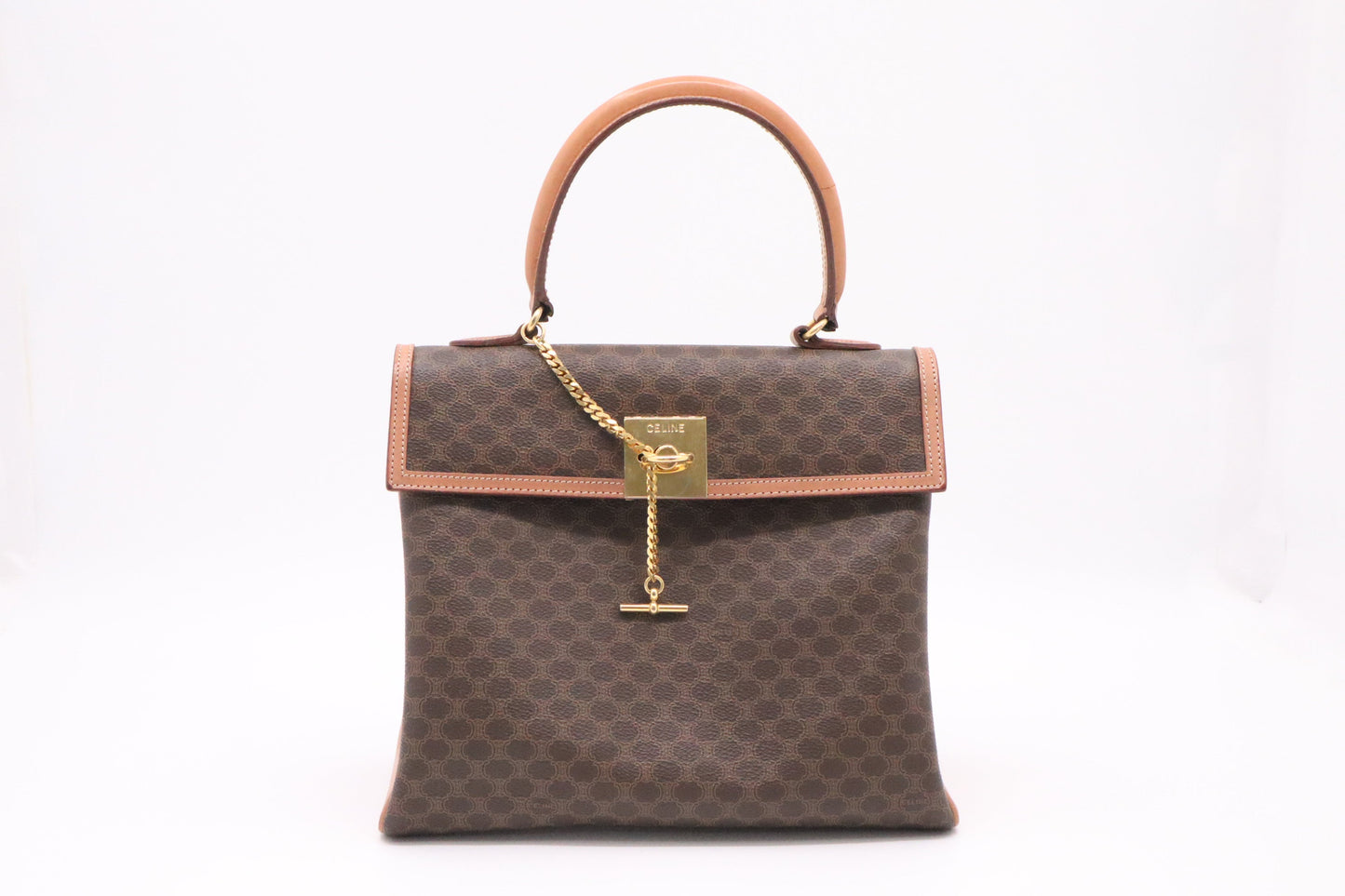 Celine Top Handle Bag In Macadam Canvas Brown Travel Bag