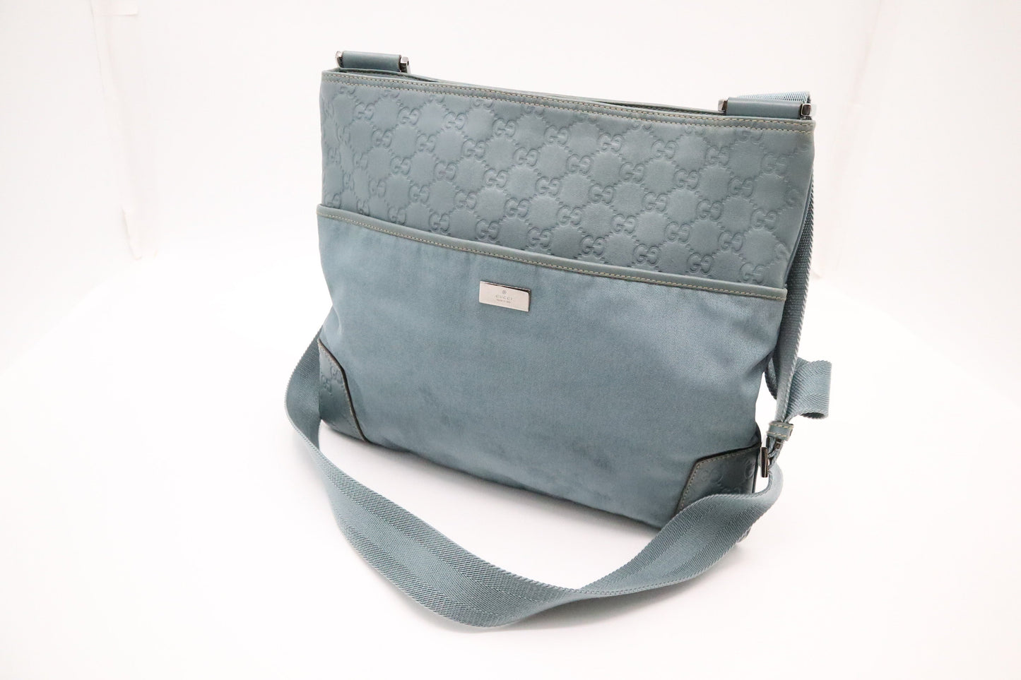 Gucci Light & Guccissima Leather Canvas Blue Crossbody Bag