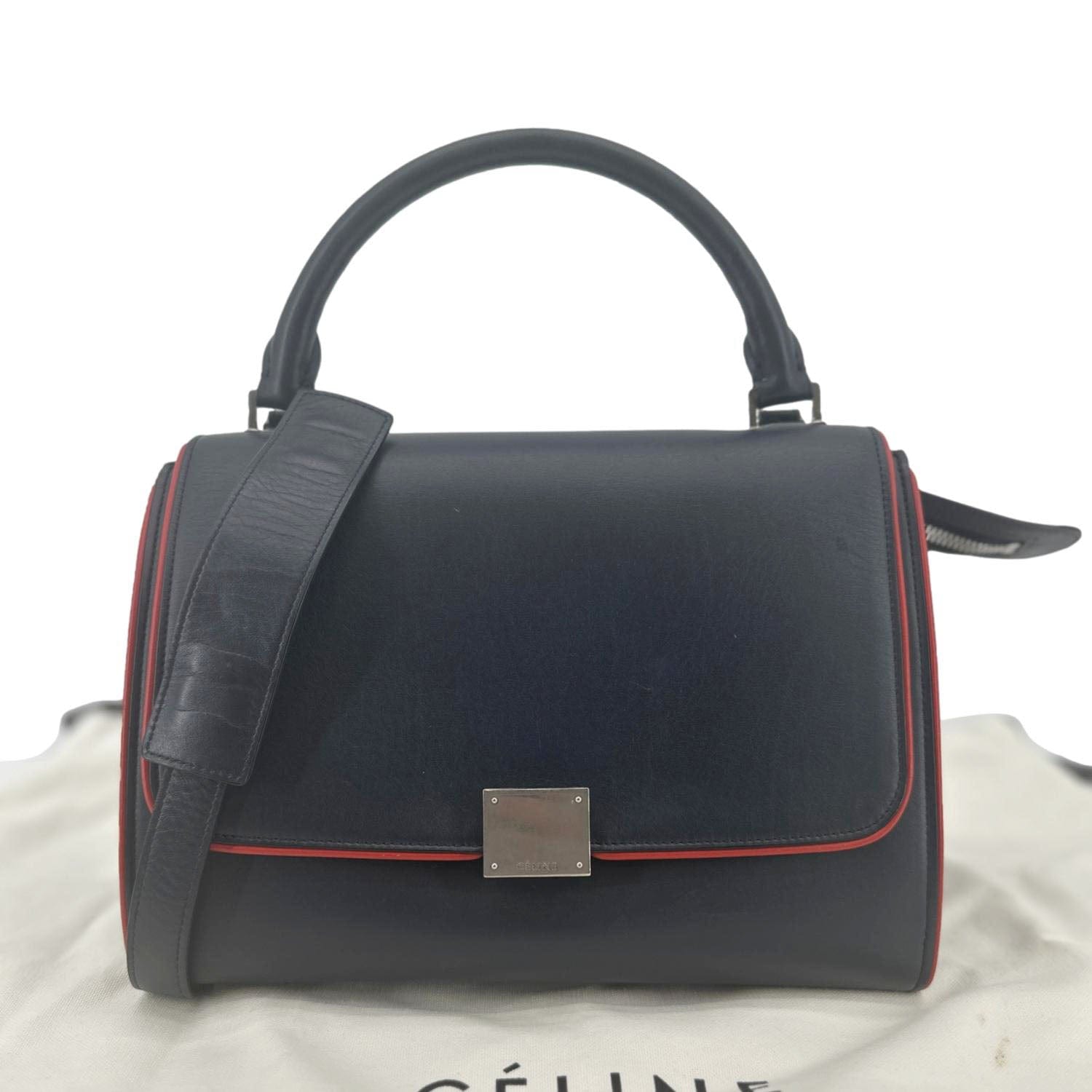 Trapeze Way Tote Shoulder Bag Leather Blue