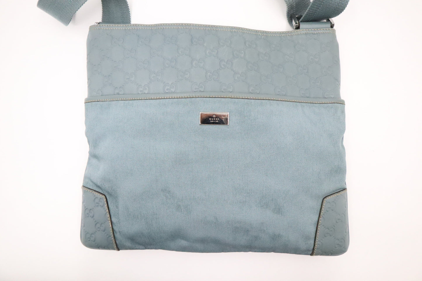Gucci Light & Guccissima Leather Canvas Blue Crossbody Bag