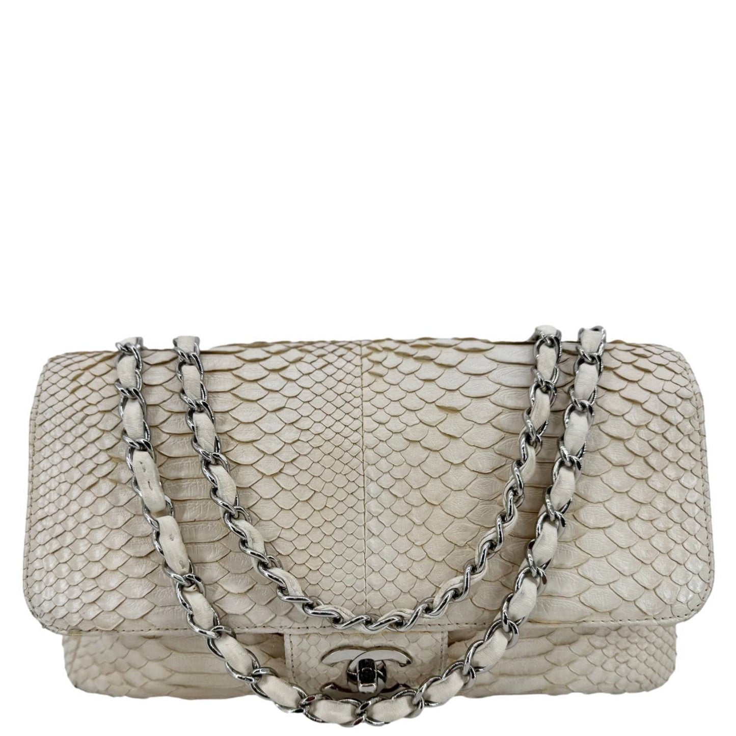 Chanel Flap Python Leather Ivory Travel Bag
