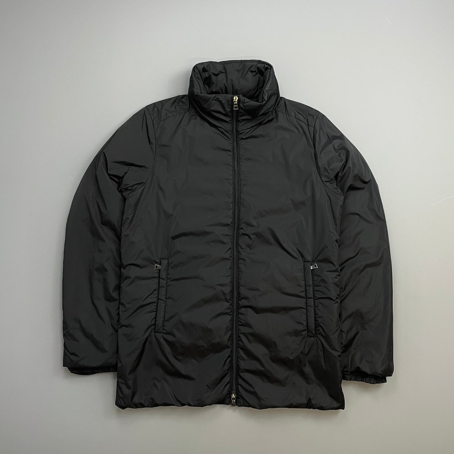 Prada Handbag Sport 00s Padded Concealed Hood Longline Jacket Nylon Black