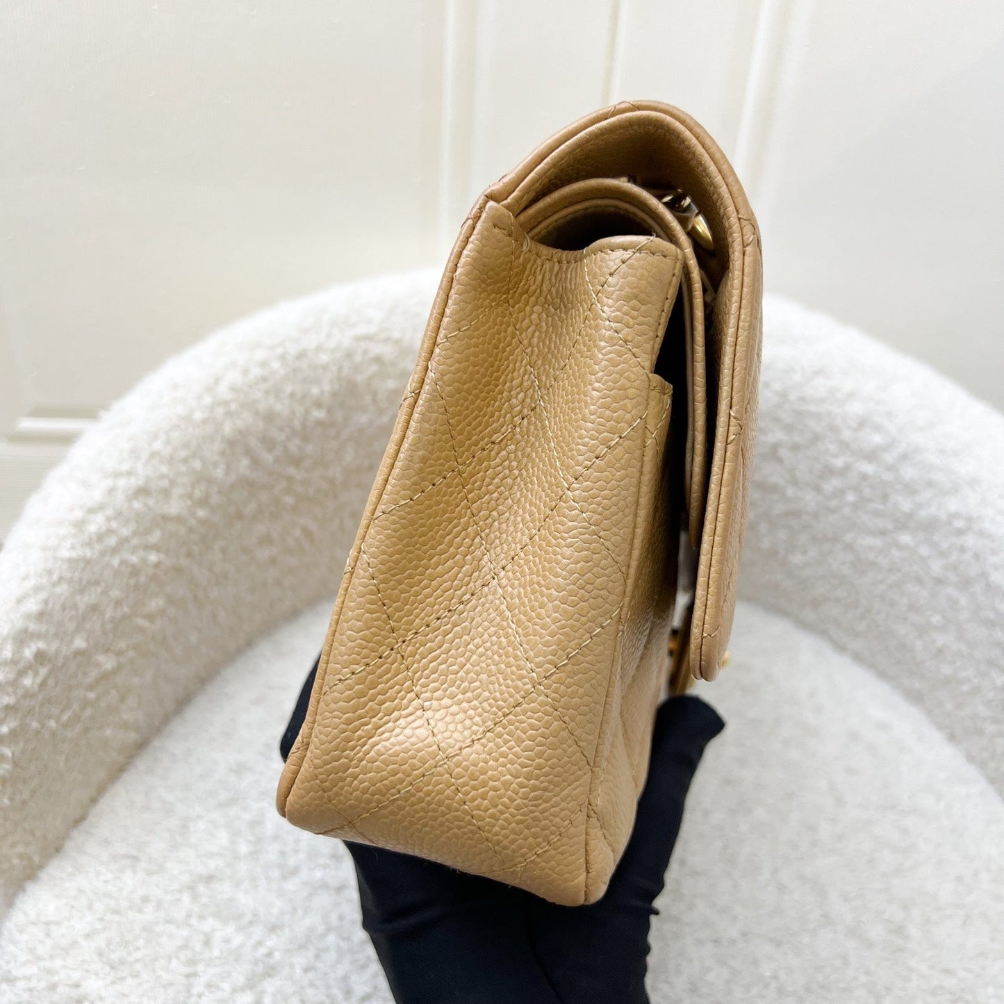 Chanel Medium Classic Flap CF in Dark Beige Caviar and Gold Plated HW Accessory