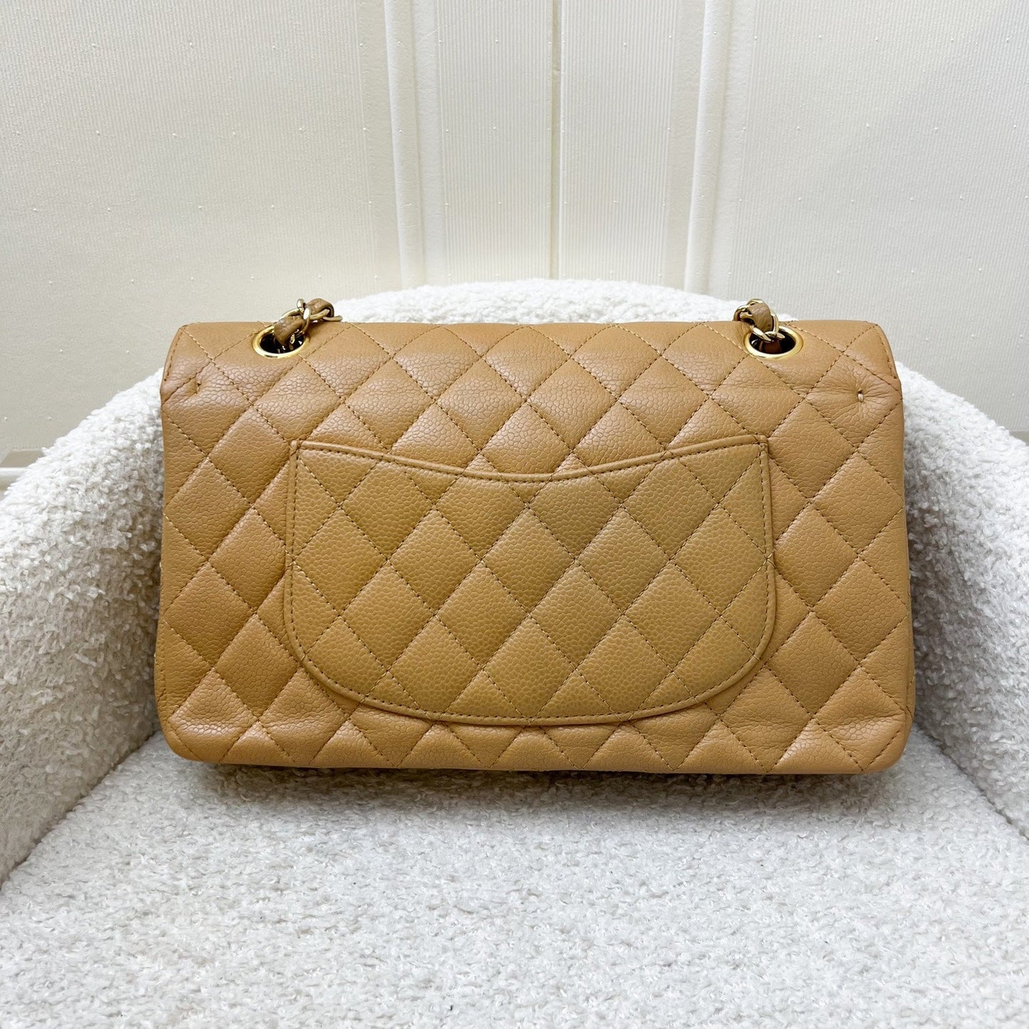 Chanel Medium Classic Flap CF in Dark Beige Caviar and Gold Plated HW Accessory