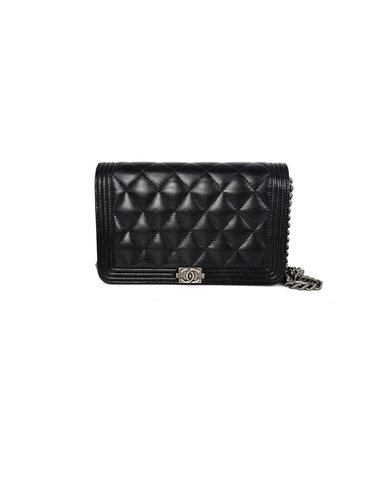 Chanel Boy Quilted Caviar Leather WOC Wallet on Chain Crossbody Bag