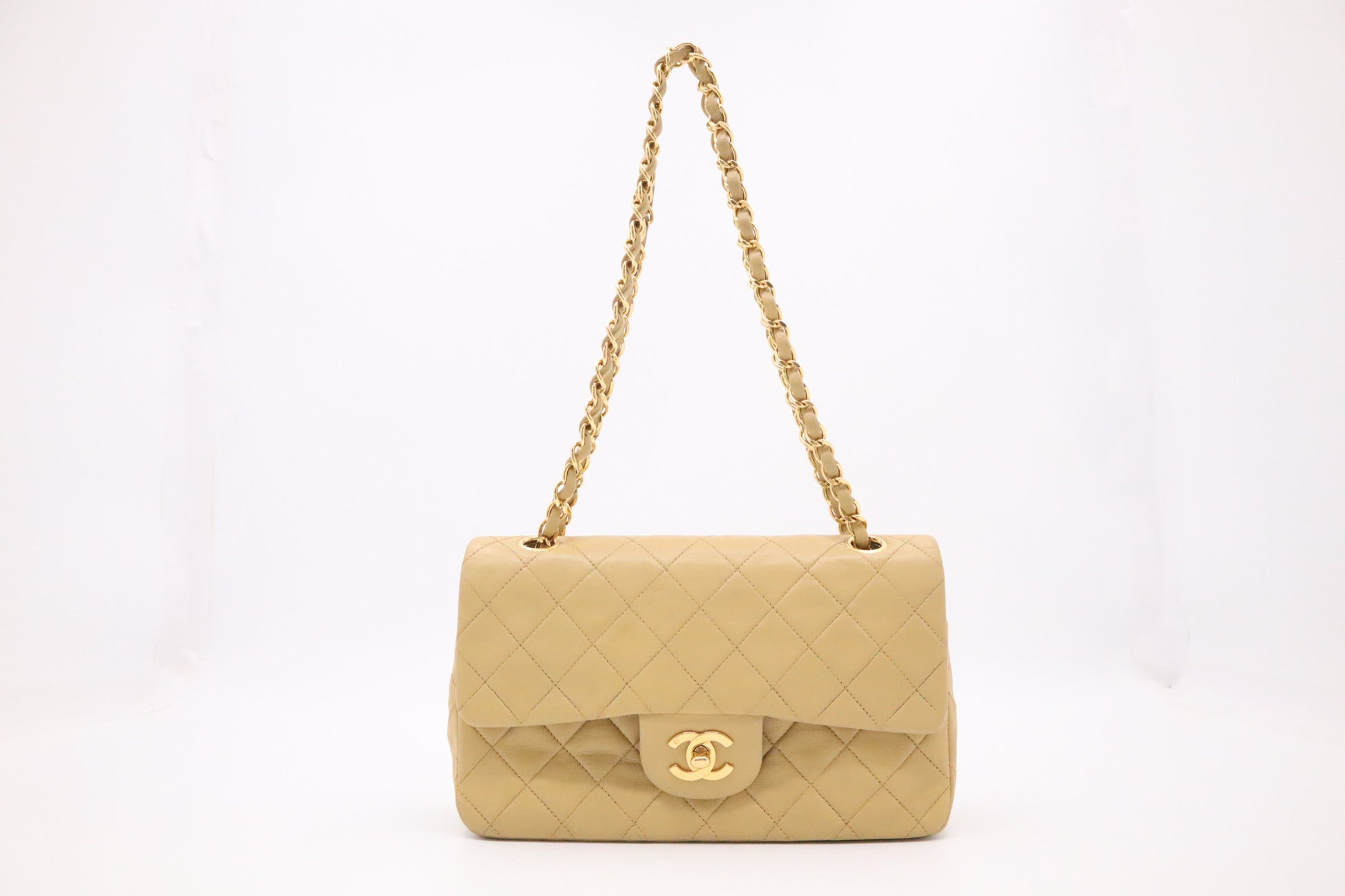 Chanel Double Flap MattelassÃ© Beige Small Leather Handbag