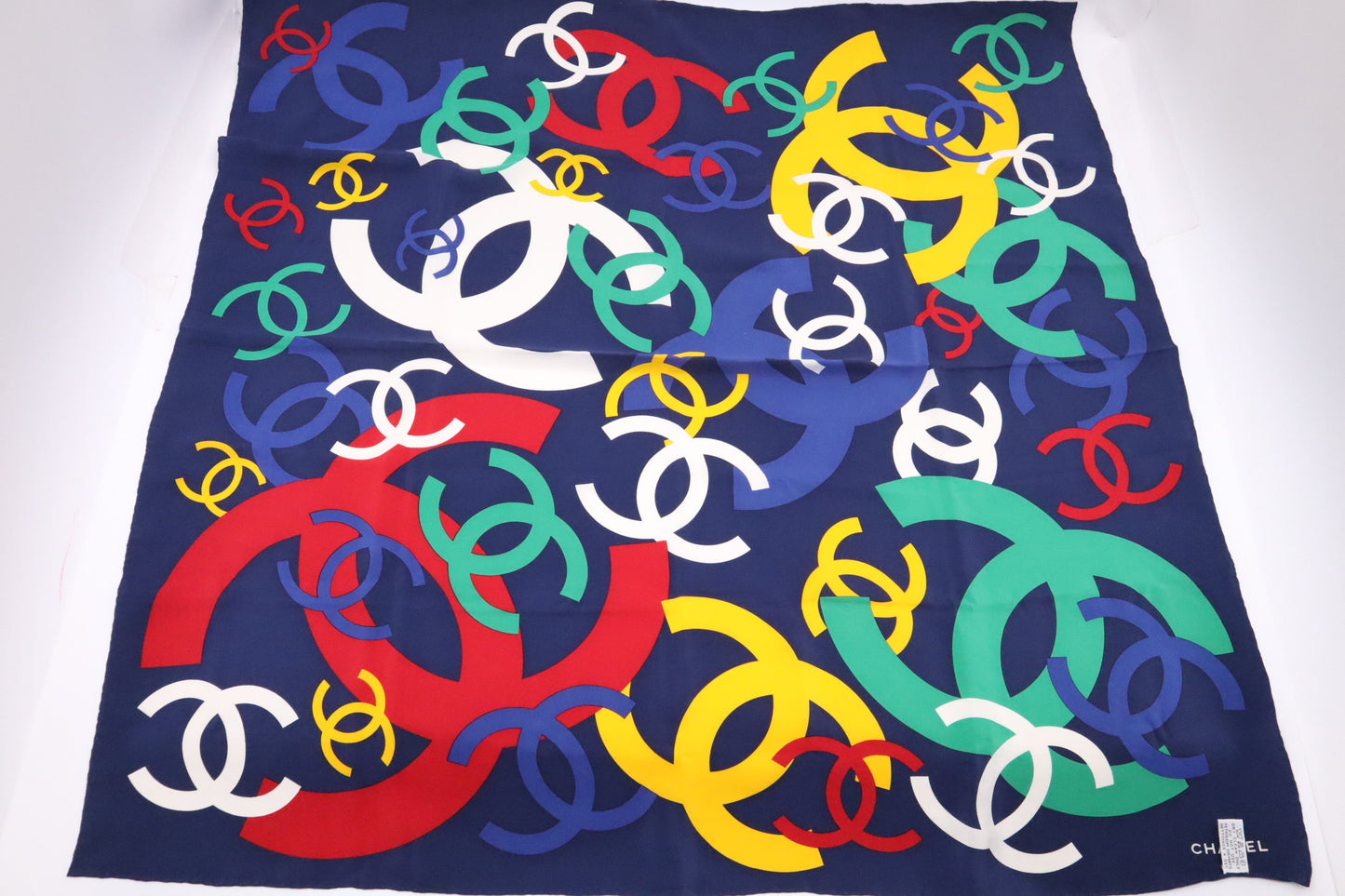Chanel Scarf Navy Silk Multicolor Blue