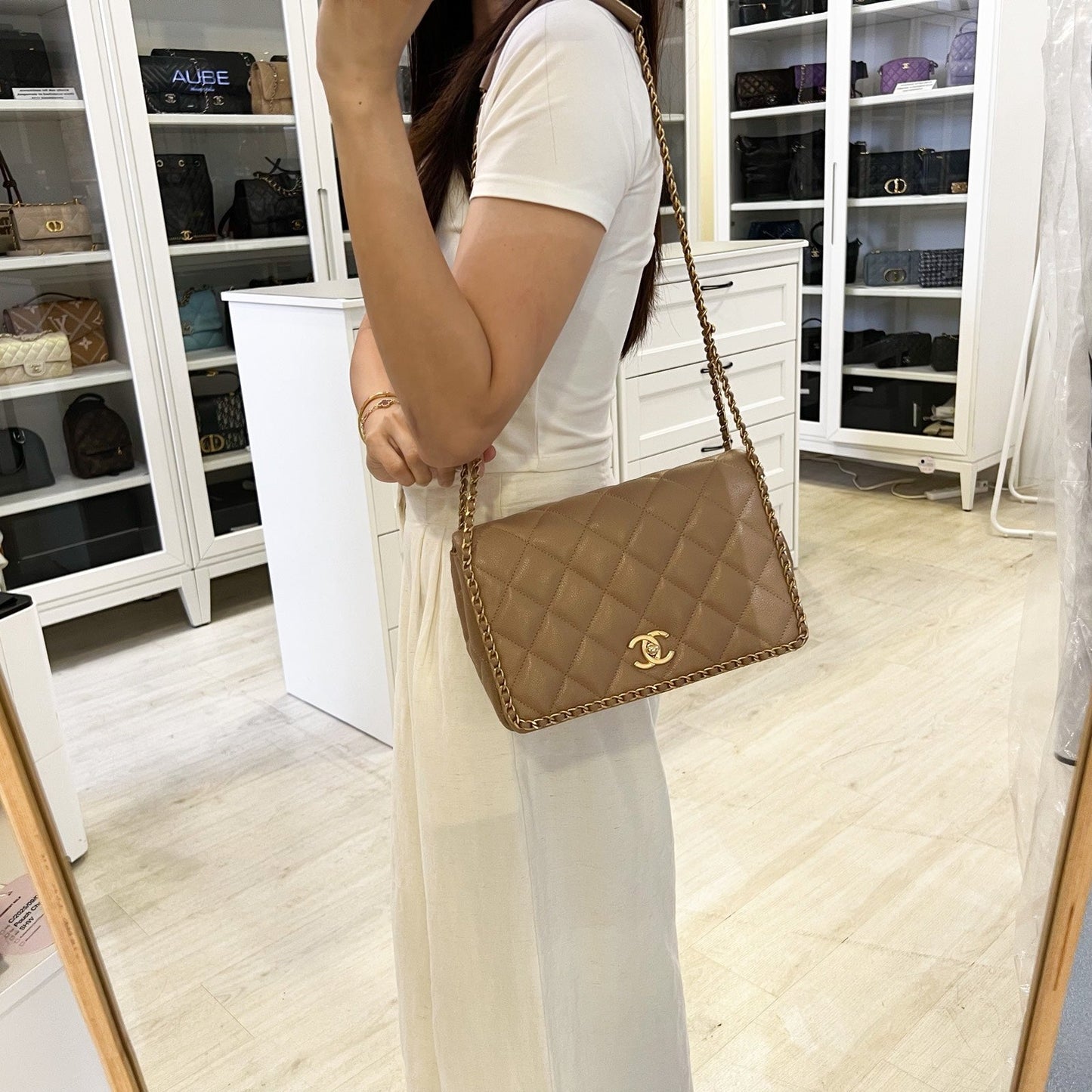 Chanel Never Ending Chain Flap in Milk Tea Beige Caviar and AGHW (Model: ) Accessory