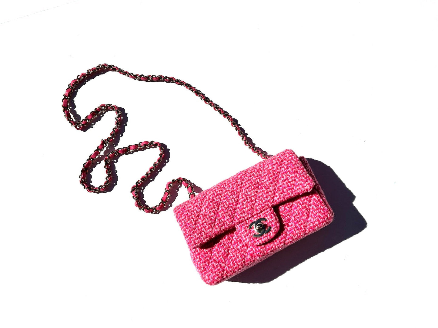 Chanel Wool Tweed 2022 Pink Rectangular Mini Flap Bag