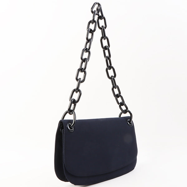 Prada Plate Shoulder Bag Navy Chain Logo