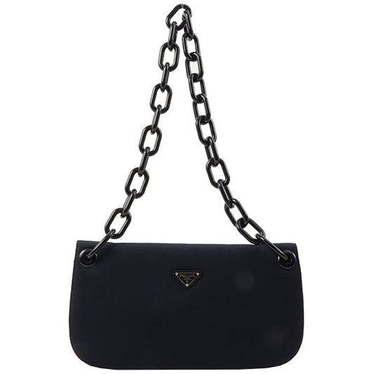 Prada Plate Shoulder Bag Navy Chain Logo