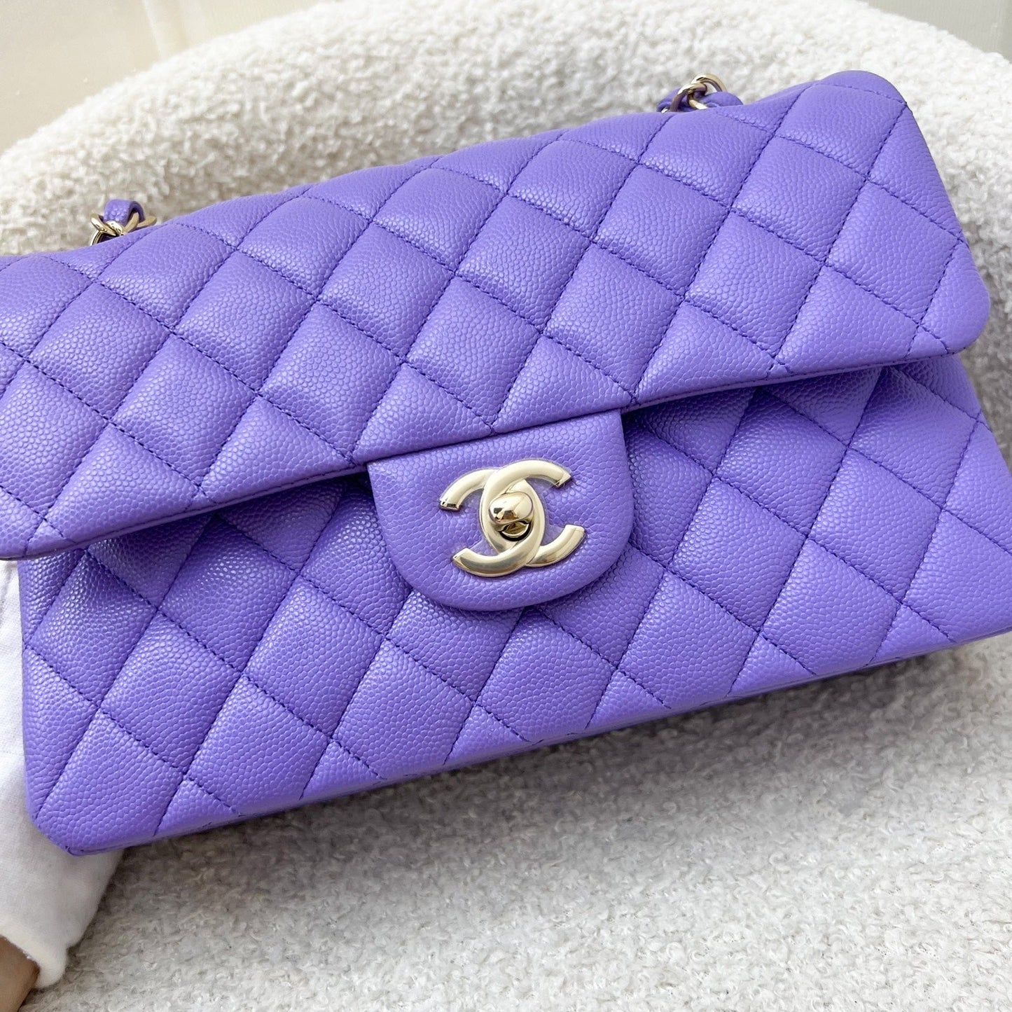 Chanel Classic Flap Small CF in Purple Caviar LGHW Accessory