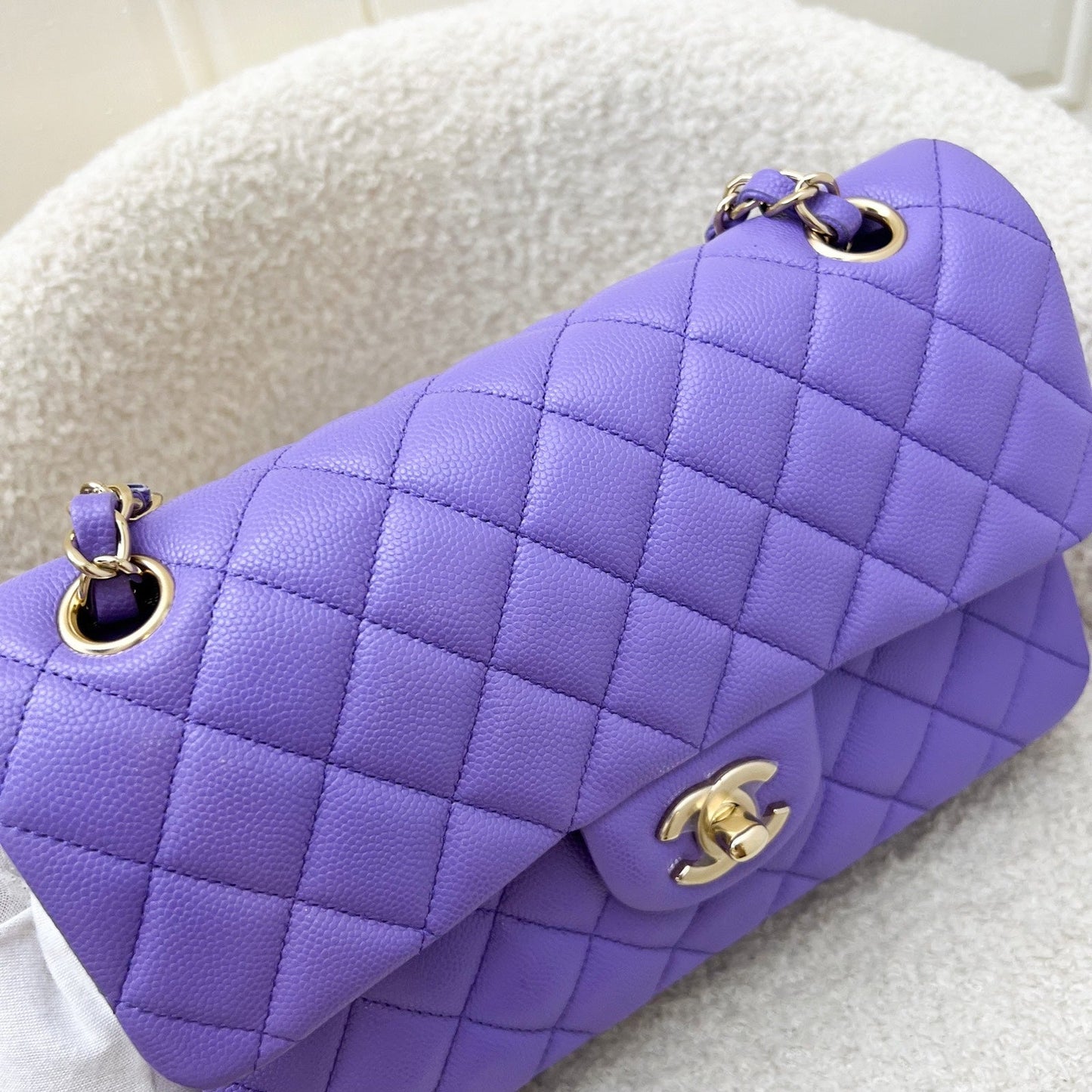 Chanel Classic Flap Small CF in Purple Caviar LGHW Accessory