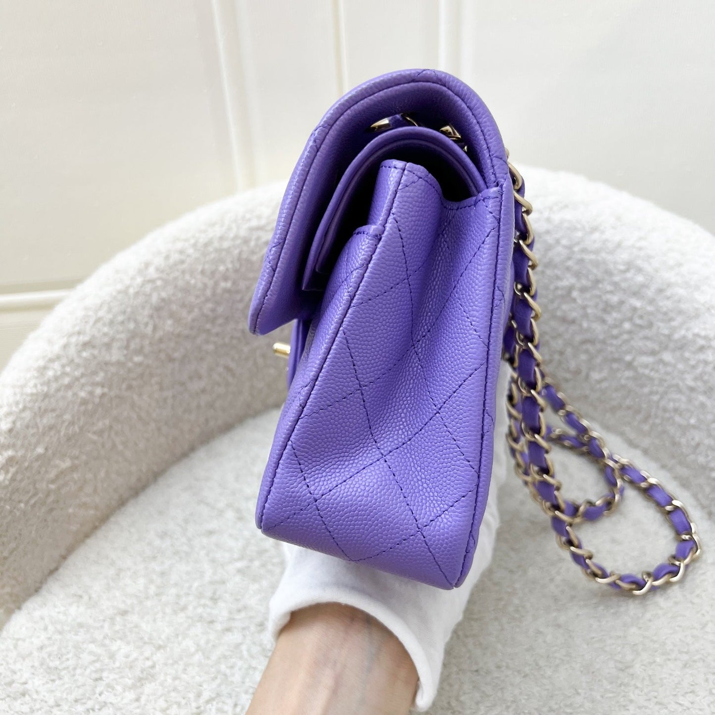 Chanel Classic Flap Small CF in Purple Caviar LGHW Accessory