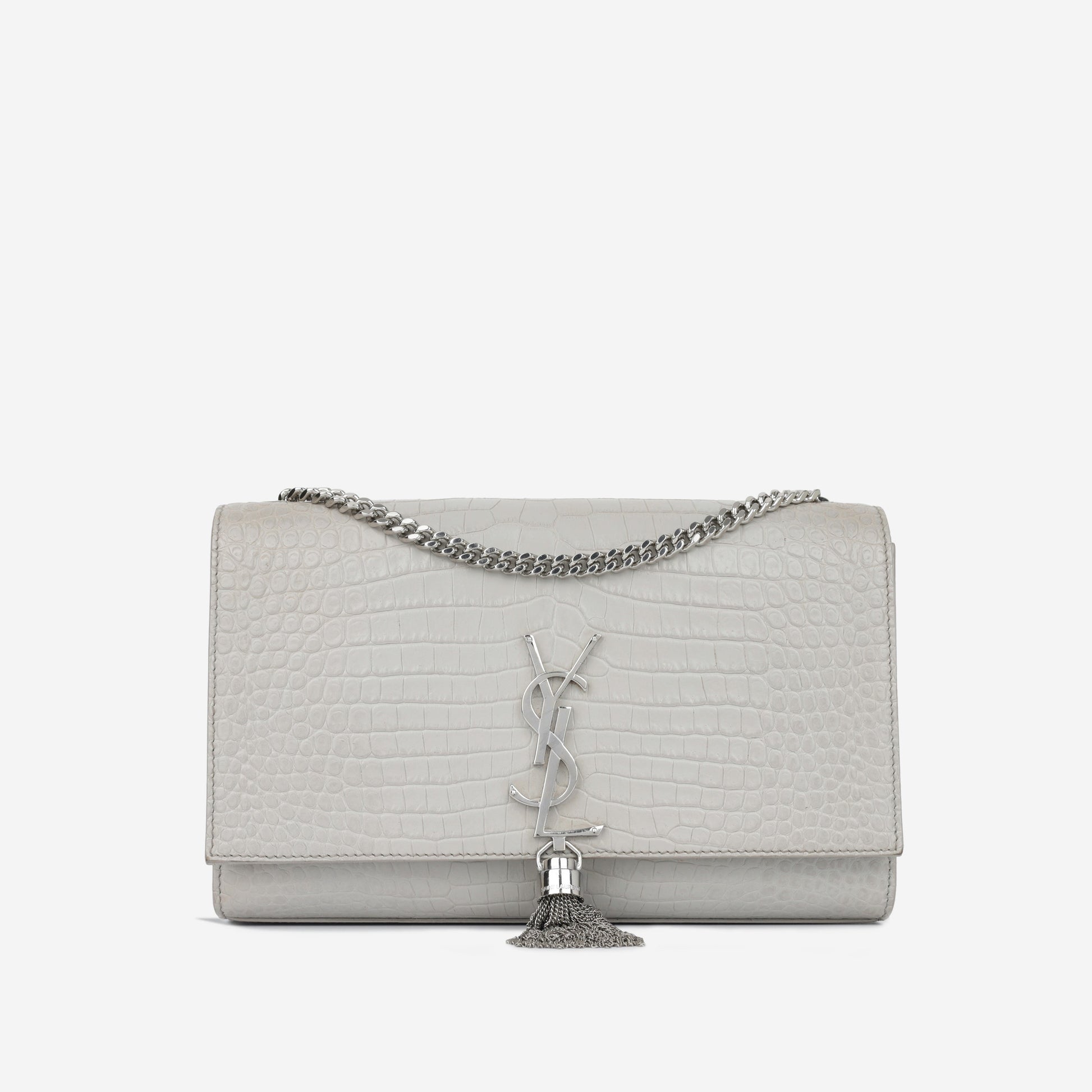 YSL Saint Laurent Kate Tassel Bag Medium Crossbody Bag Croc Embossed Shw