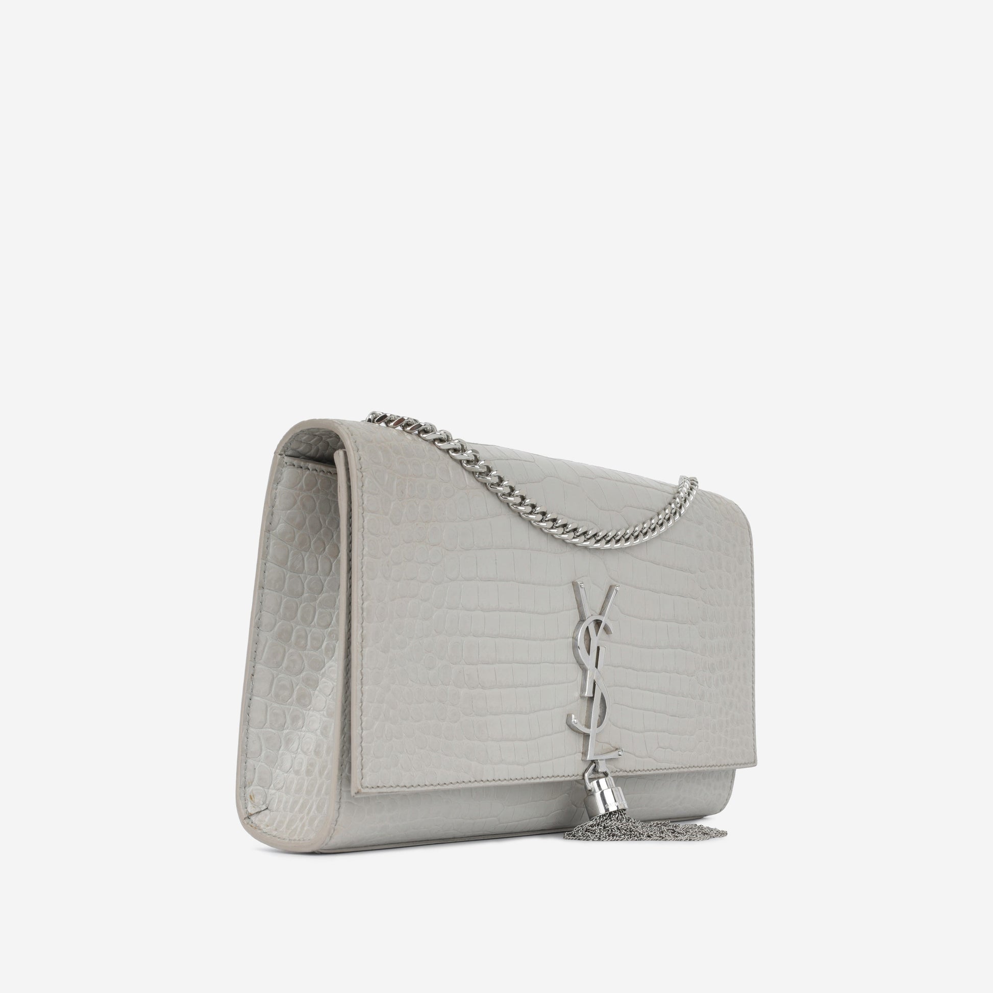 YSL Saint Laurent Kate Tassel Bag Medium Crossbody Bag Croc Embossed Shw
