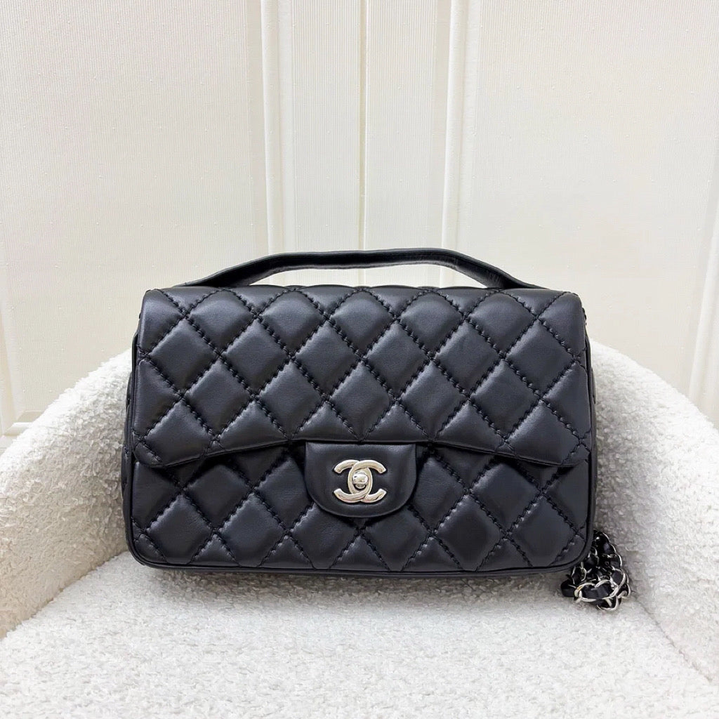 Chanel Top Handle Flap Bag in Black Lambskin and SHW (Model: )