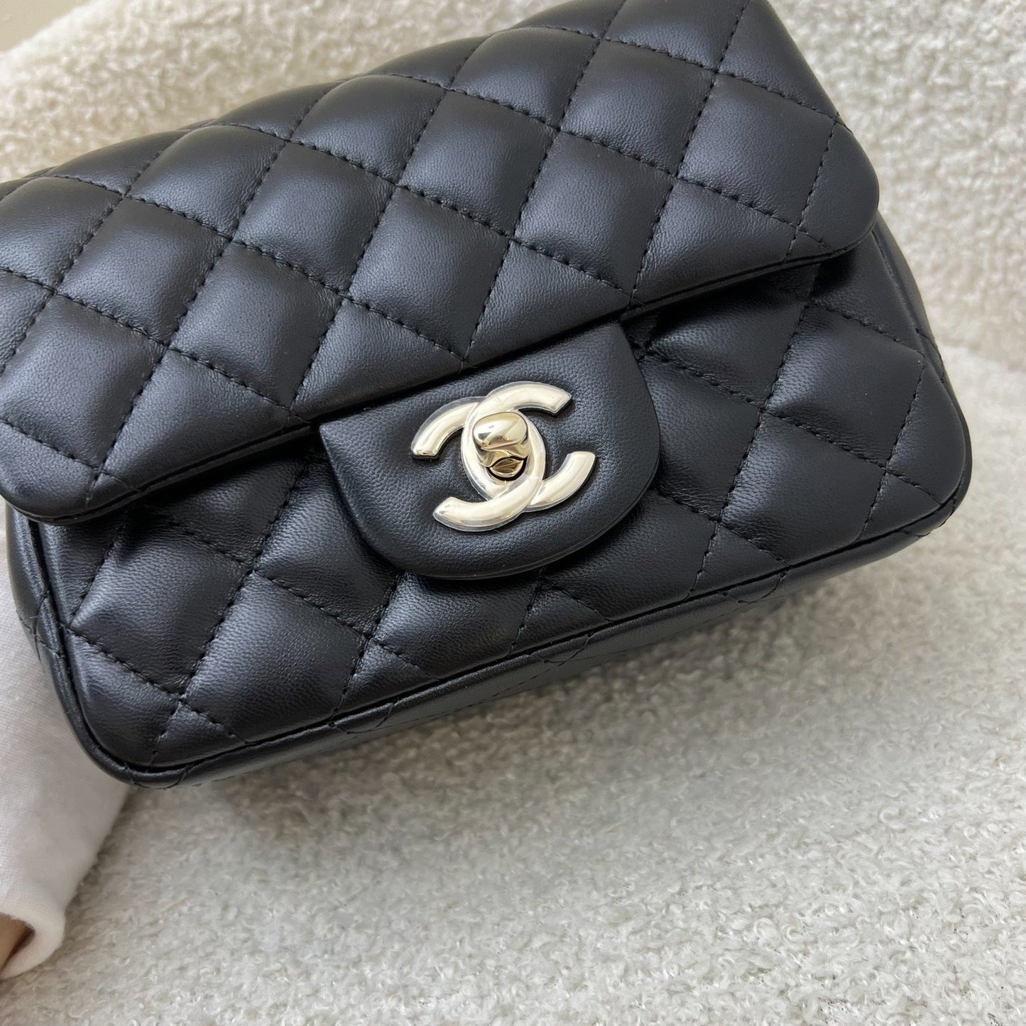Classic Square Mini Flap in Black Lambskin and LGHW (Model: ) Accessory Polished