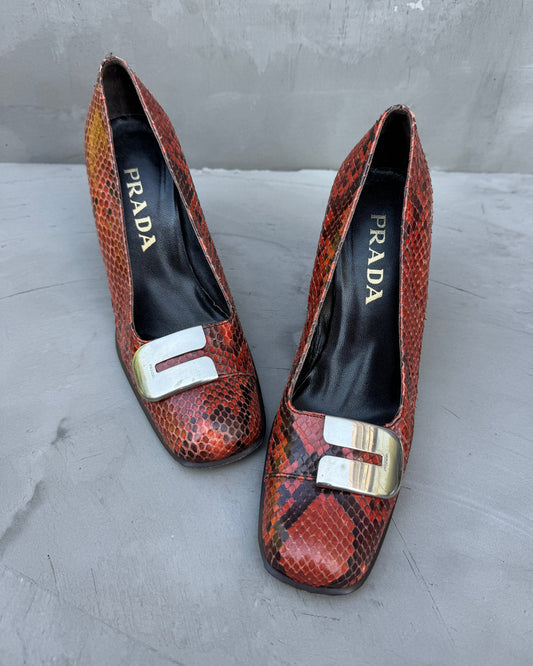 Prada Shoe 00's Snake Block Heels - EU 37.5 Leather Python Shoes
